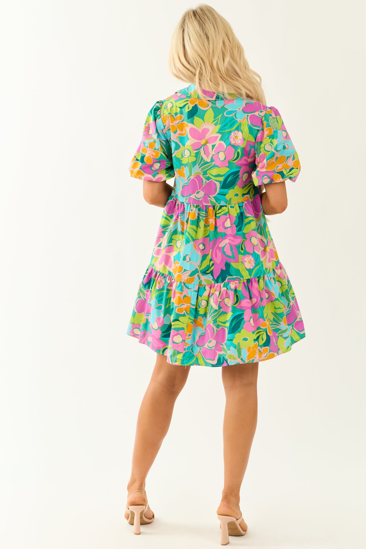 Flying Tomato Pine Floral Print Collared Short Dress