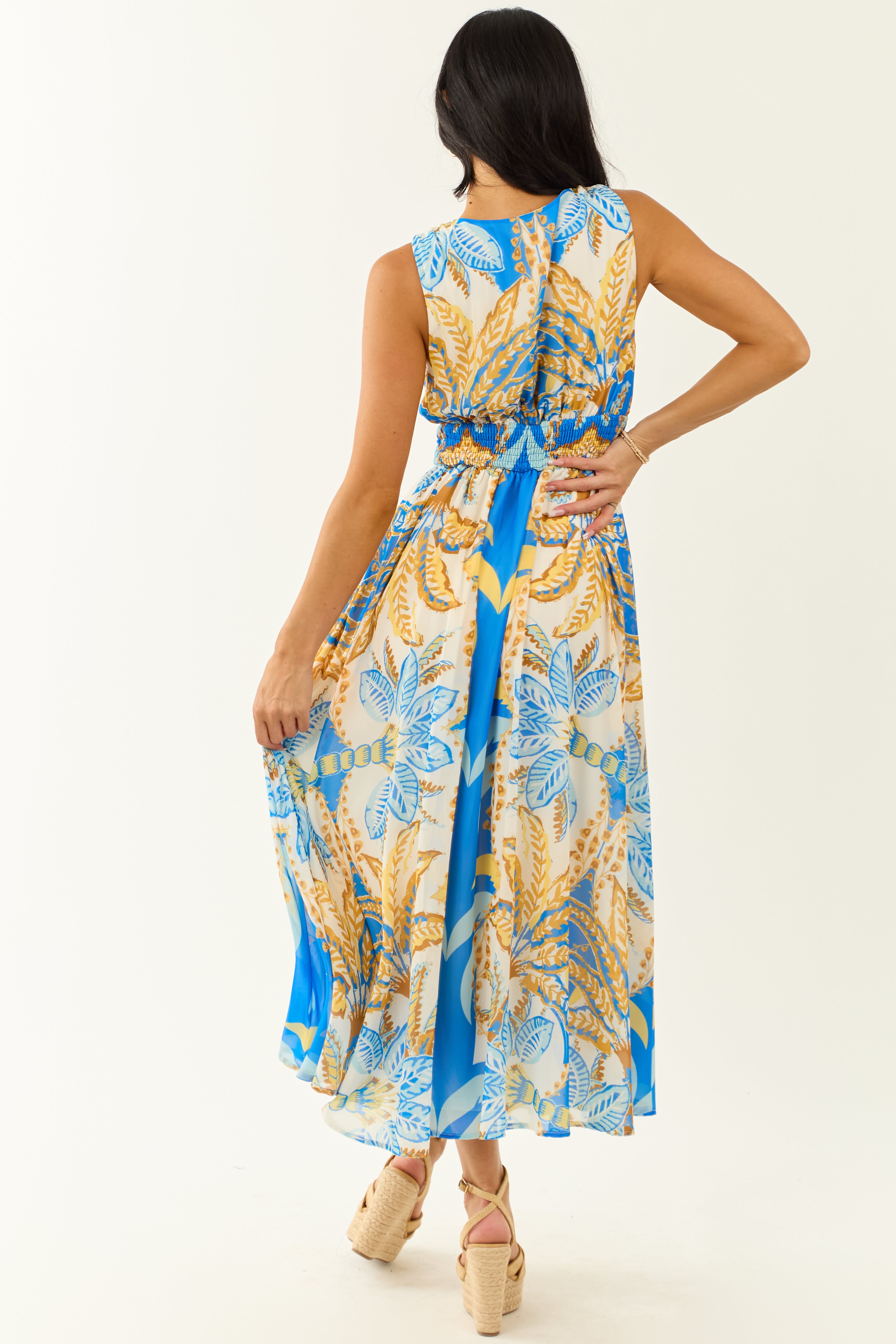 Flying Tomato Royal Blue Abstract Print Maxi Dress