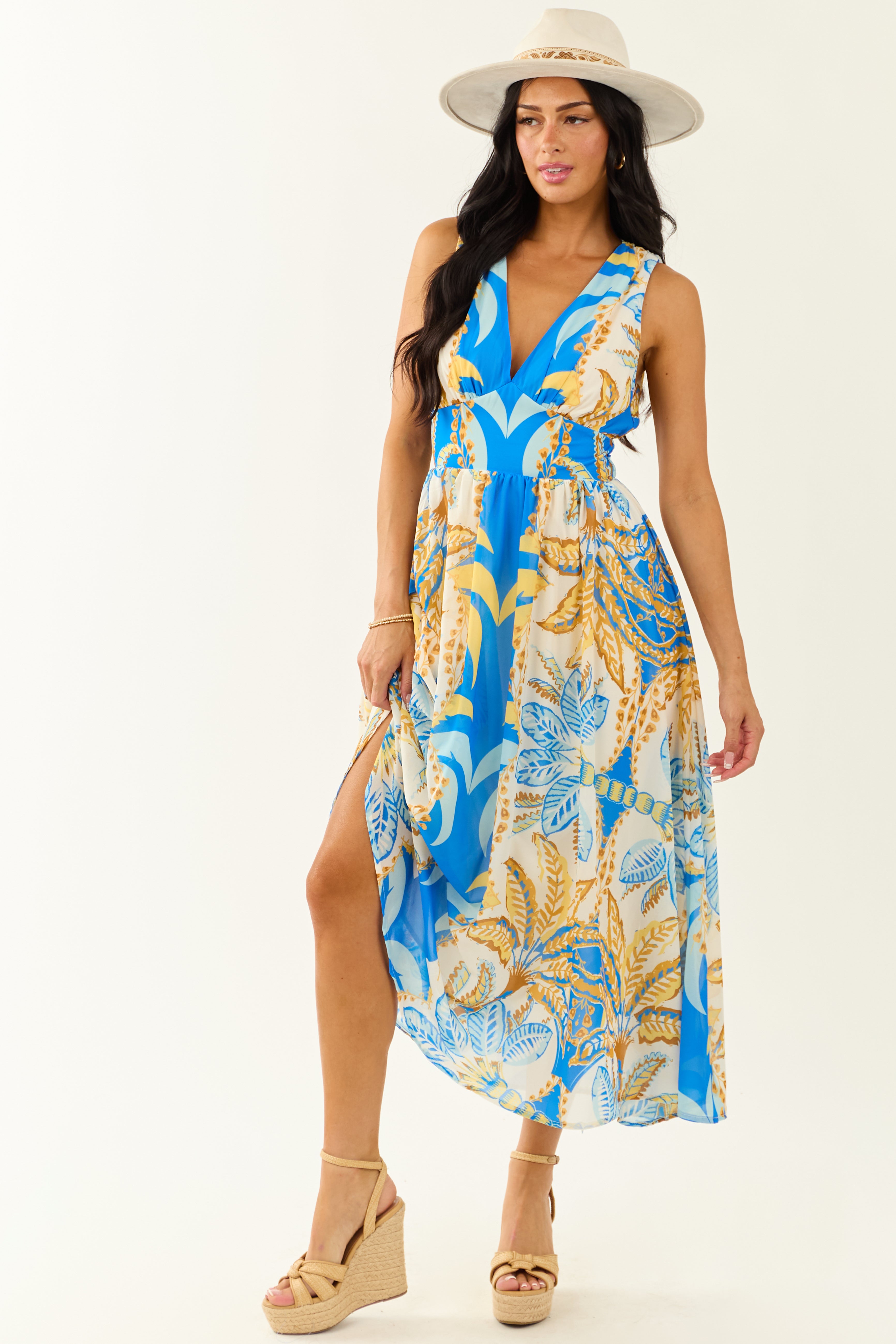 Flying Tomato Royal Blue Abstract Print Maxi Dress
