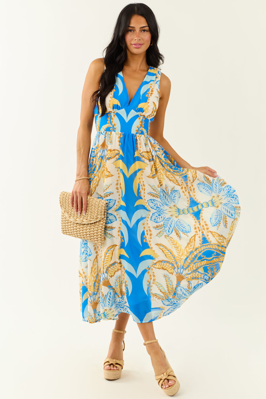 Flying Tomato Royal Blue Abstract Print Maxi Dress