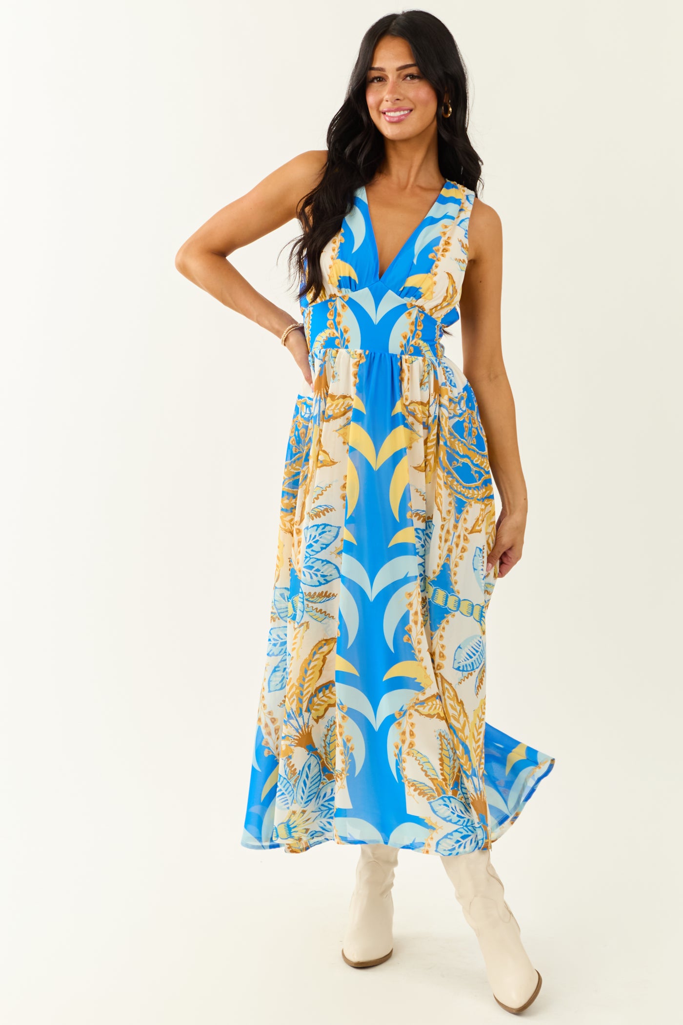 Flying Tomato Royal Blue Abstract Print Maxi Dress