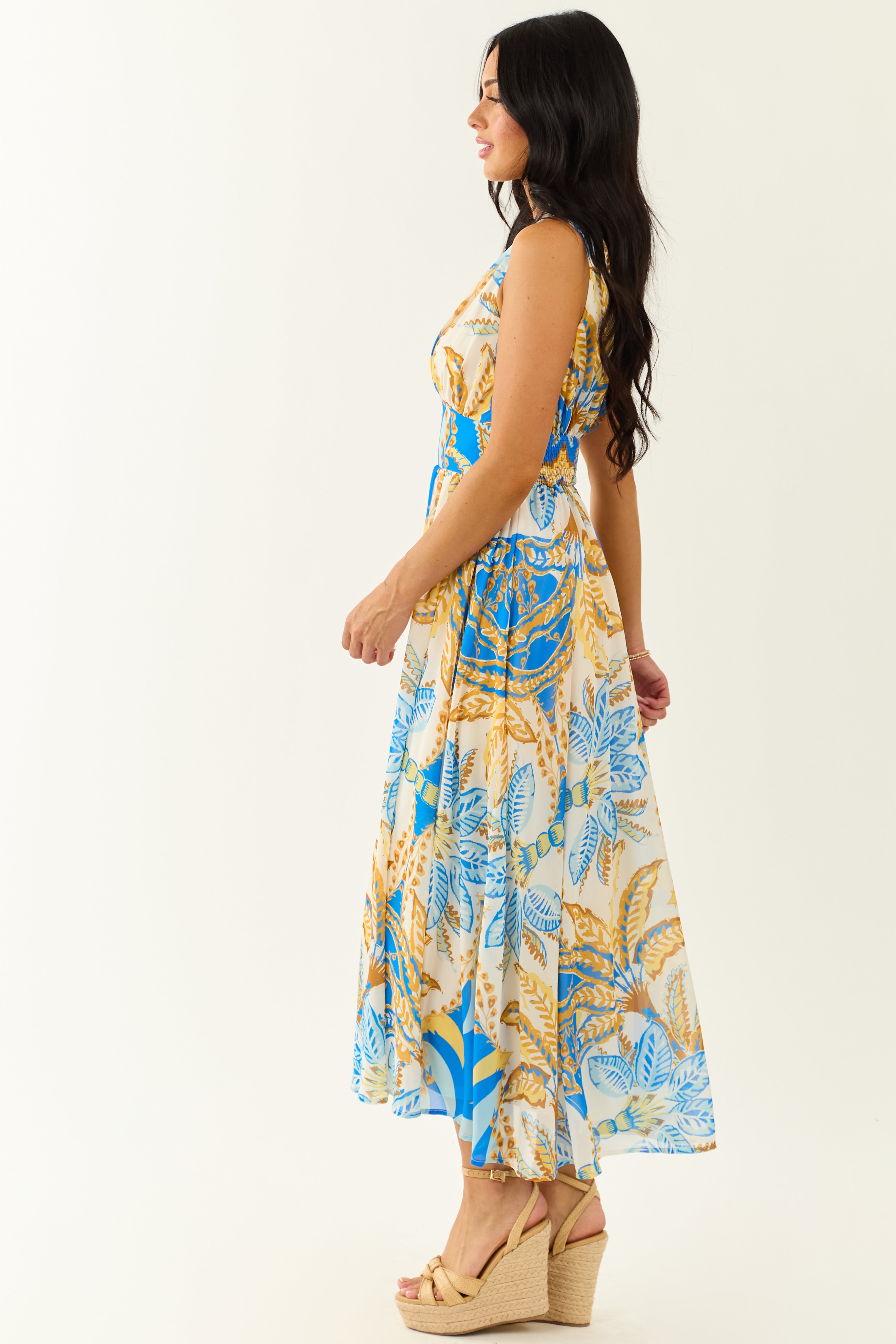 Flying Tomato Royal Blue Abstract Print Maxi Dress