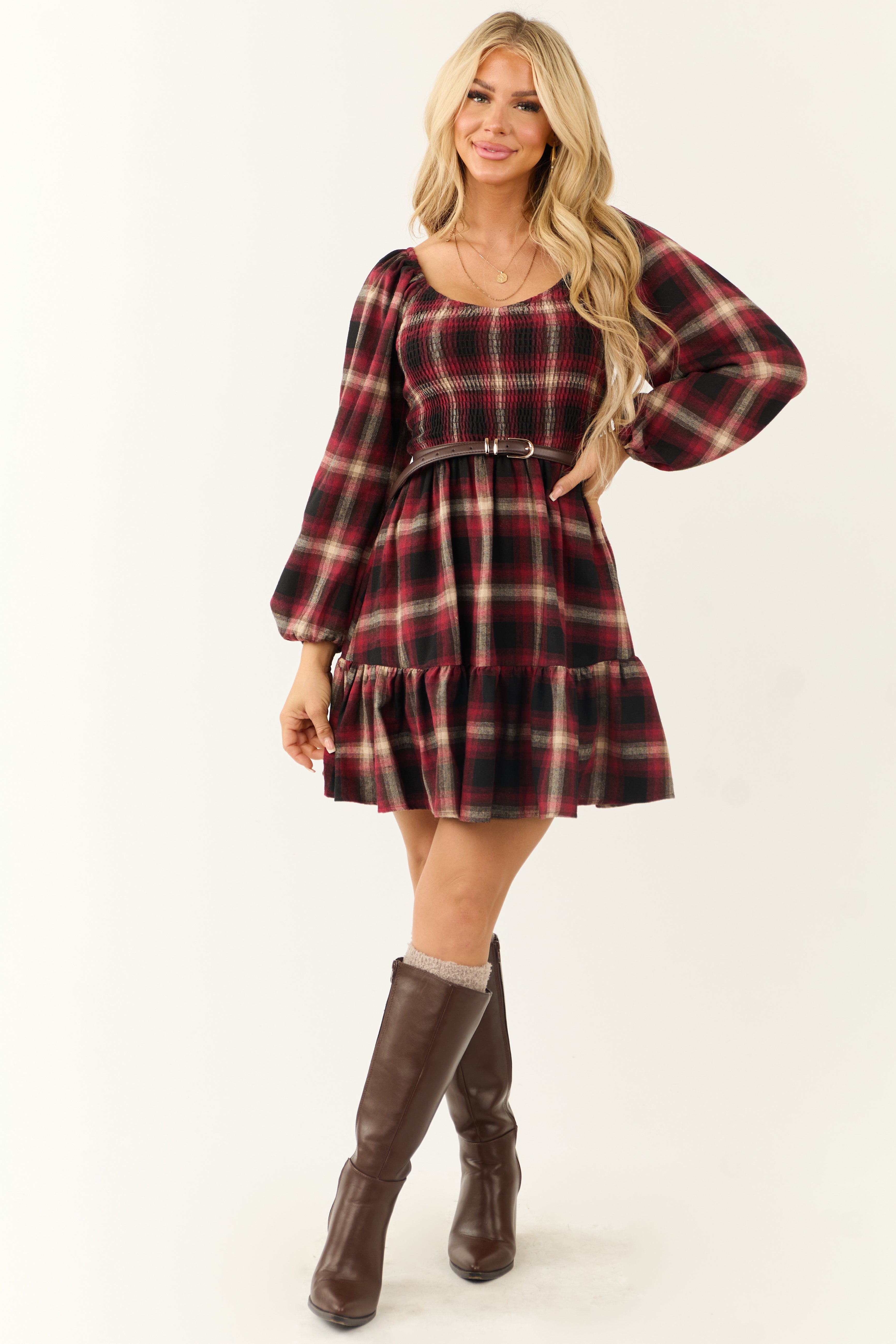 Flying Tomato Ruby Plaid Smocked Bodice Short Dress | Lime Lush