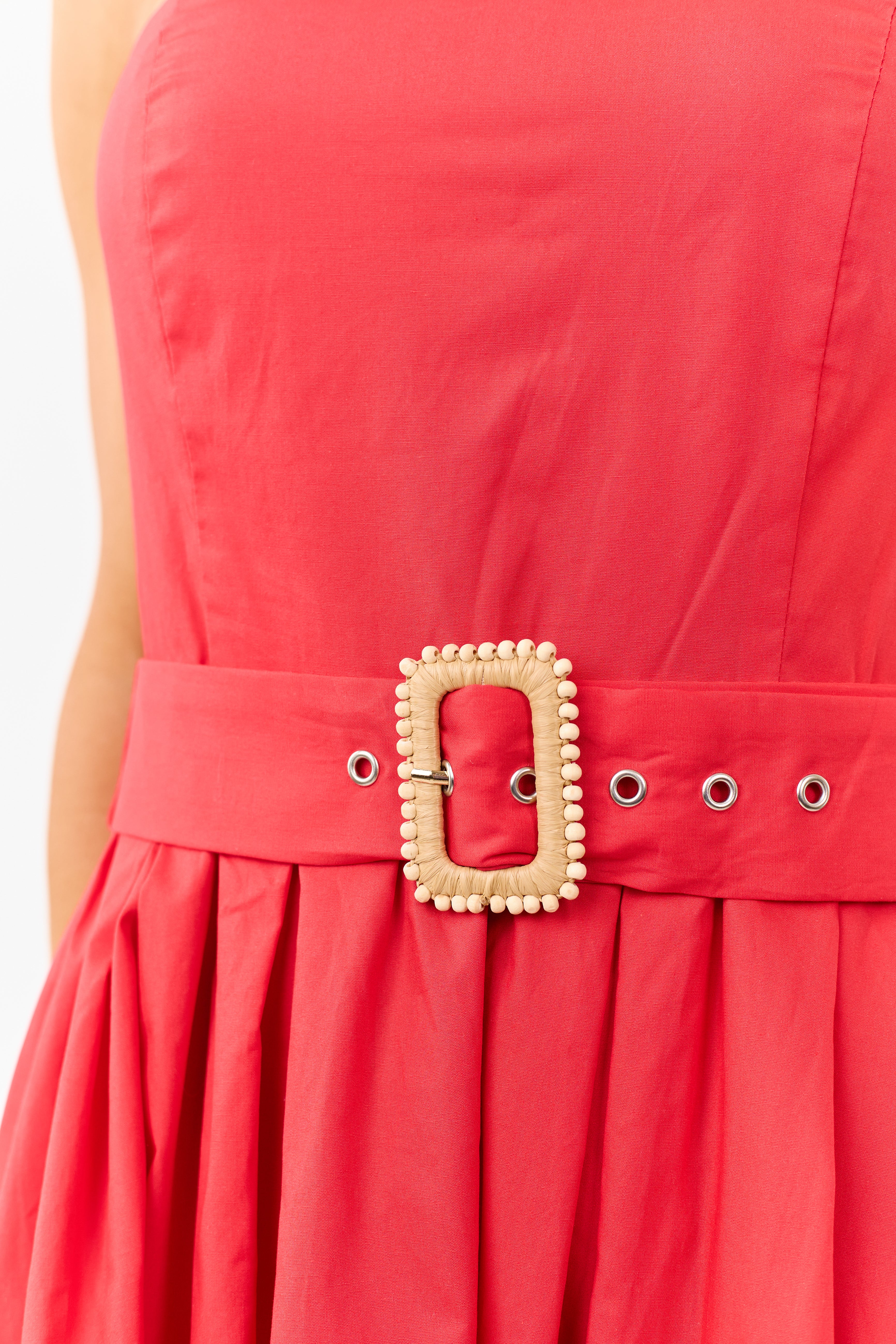 Flying Tomato Scarlet Cotton Strapless Midi Dress