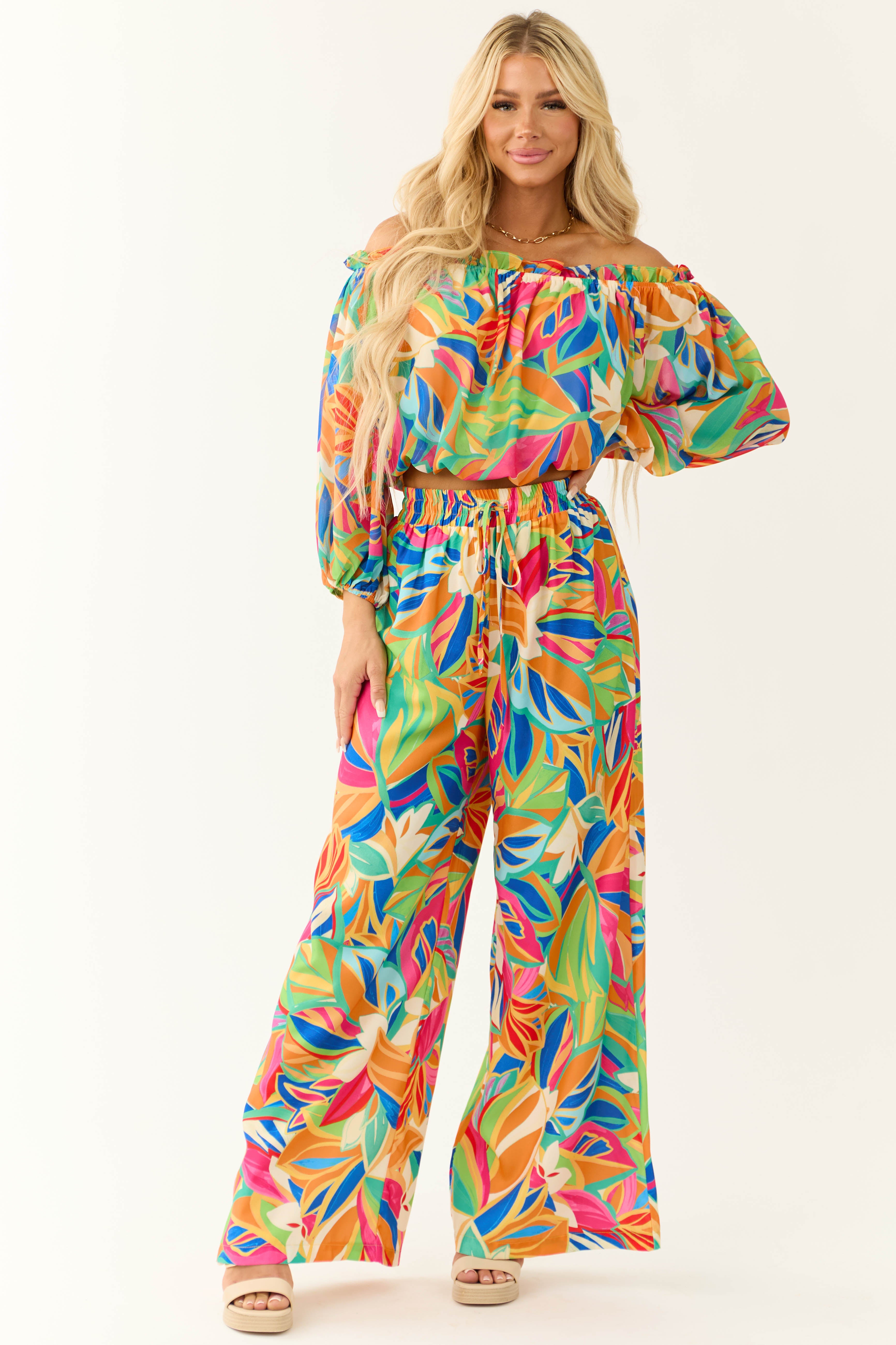 Flying Tomato Tangerine Abstract Print Pants | Lime Lush Boutique