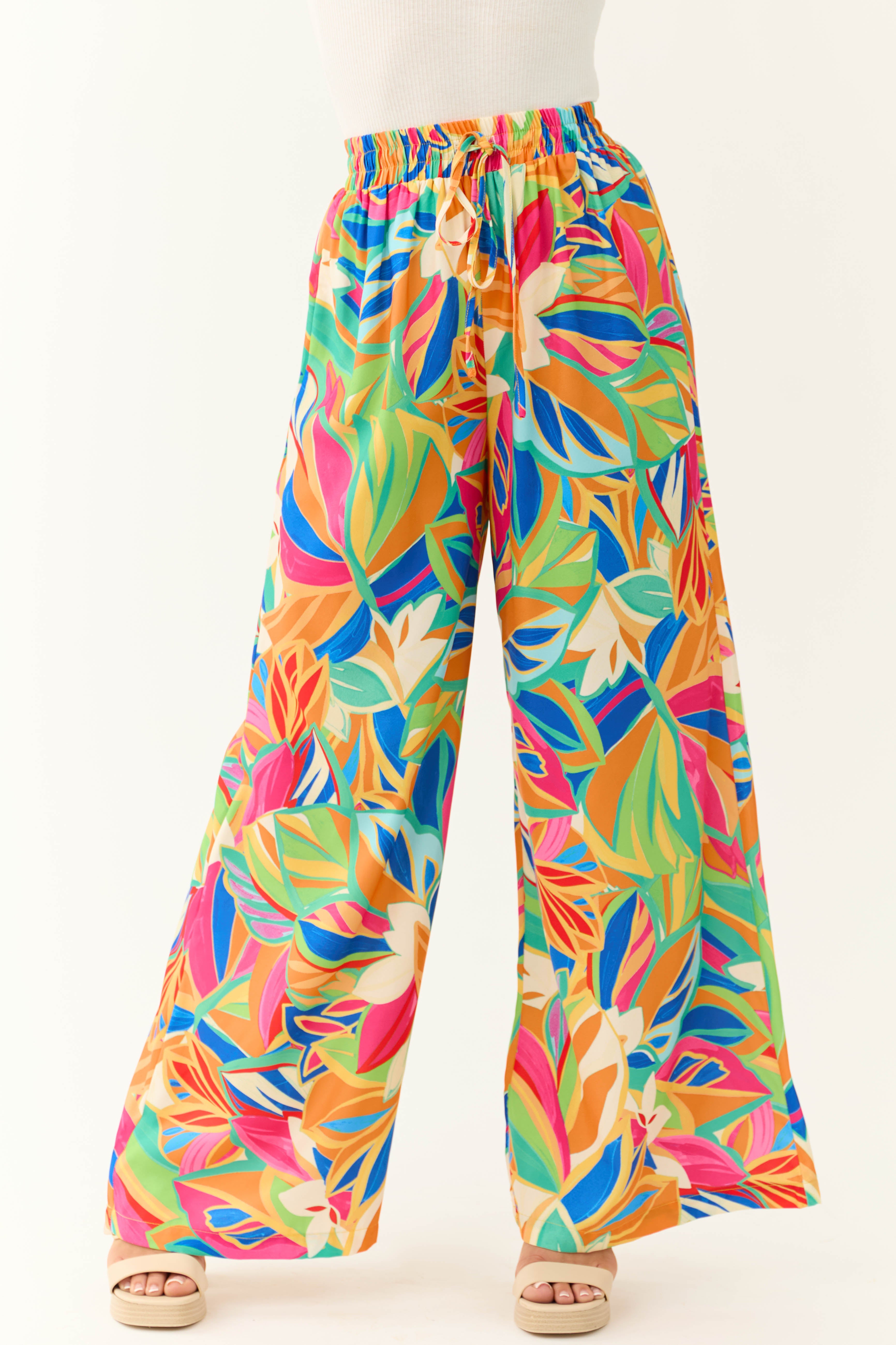 Flying Tomato Tangerine Abstract Print Pants | Lime Lush