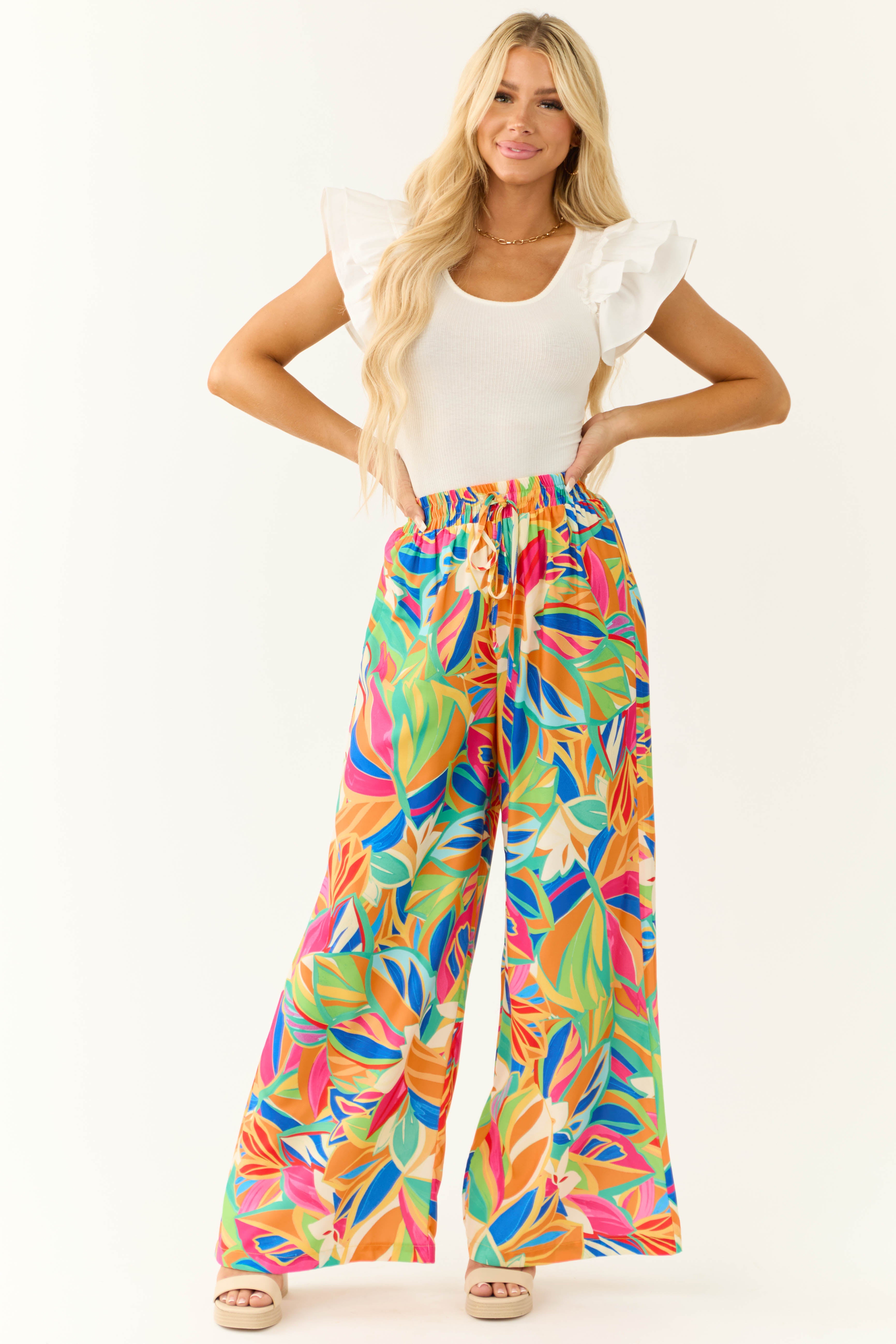 Flying Tomato Tangerine Abstract Print Pants | Lime Lush