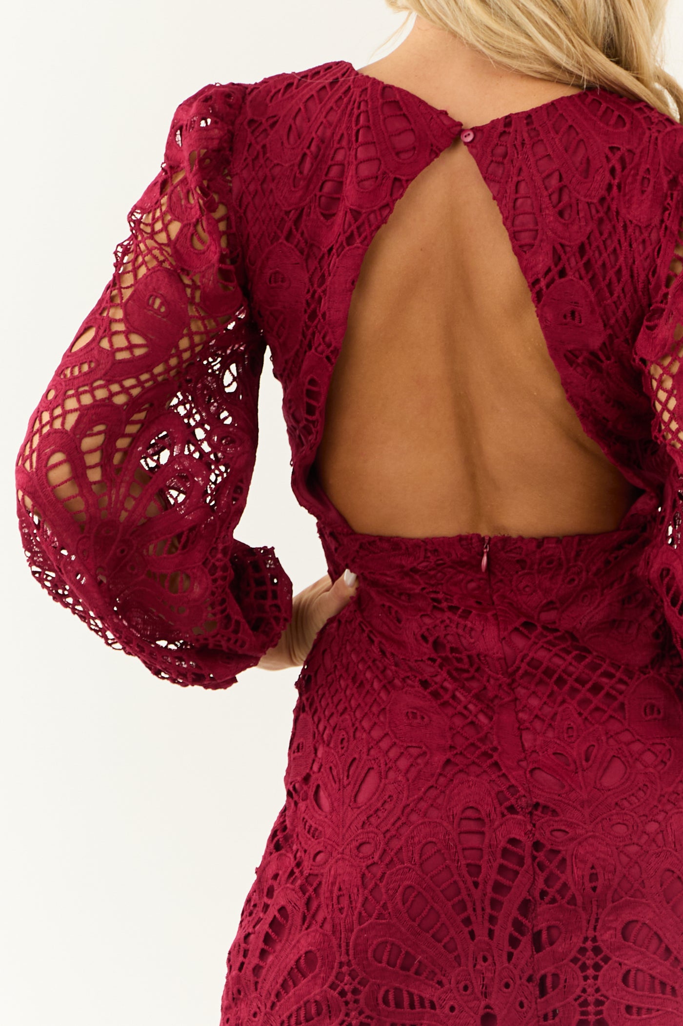 Flying Tomato Wine Lace Open Back Mini Dress Flying Tomato Wine Lace Open Back Mini Dress