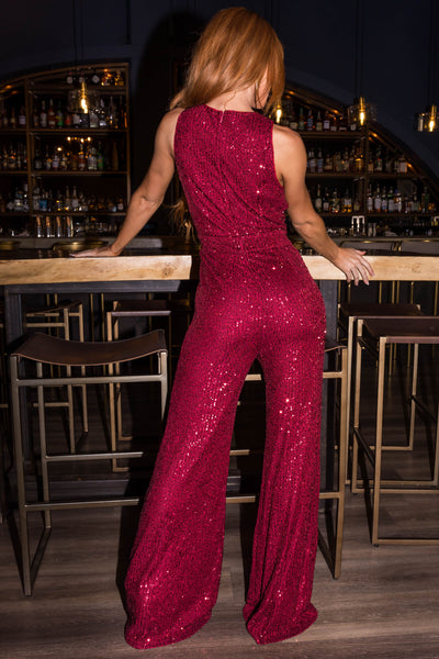 Flying Tomato Wine Sequin Sleeveless Jumpsuit