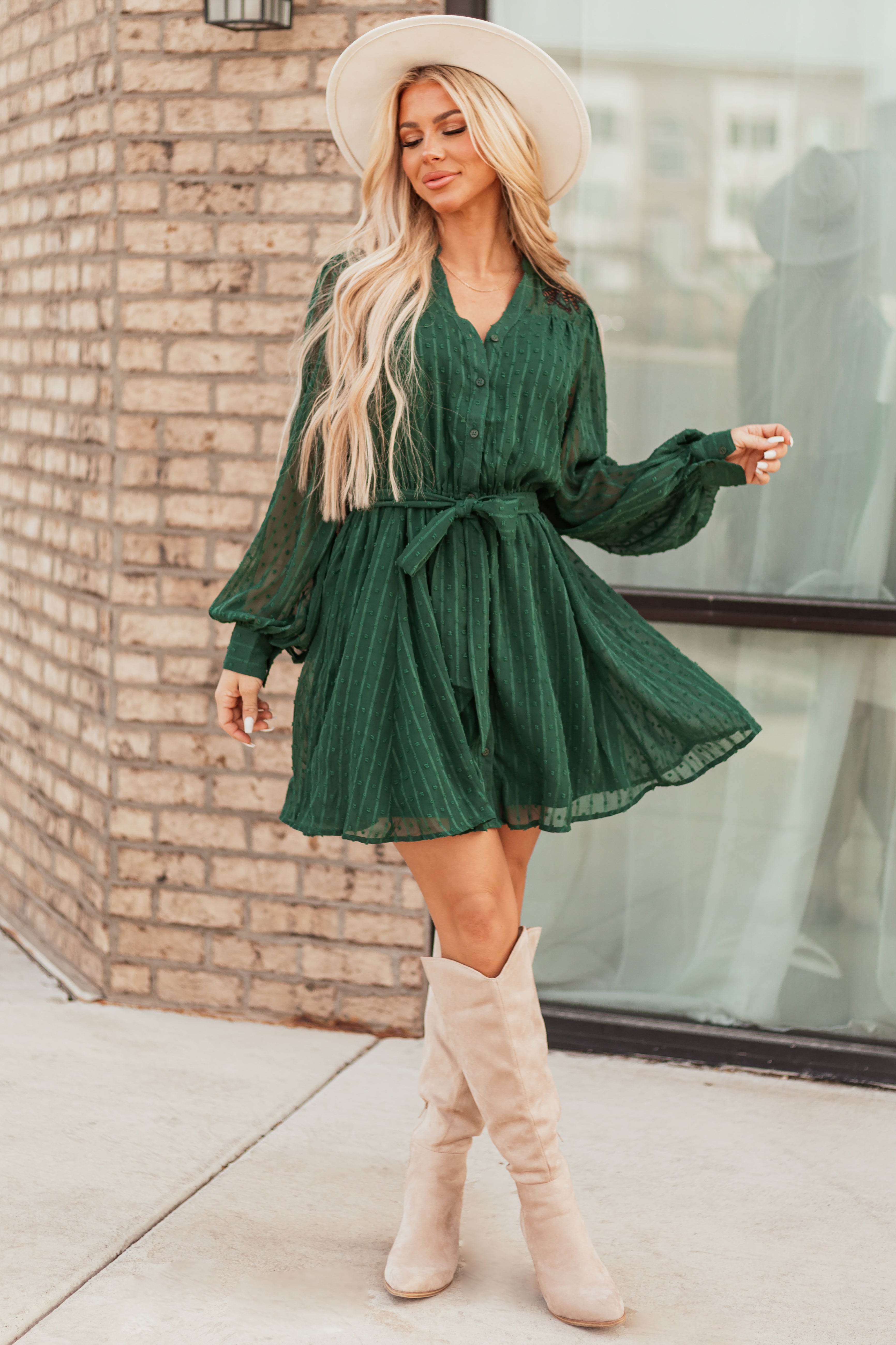 Flying Tomato Forest Green Textured Short Dress Flying Tomato Forest Green Textured Short Dress
