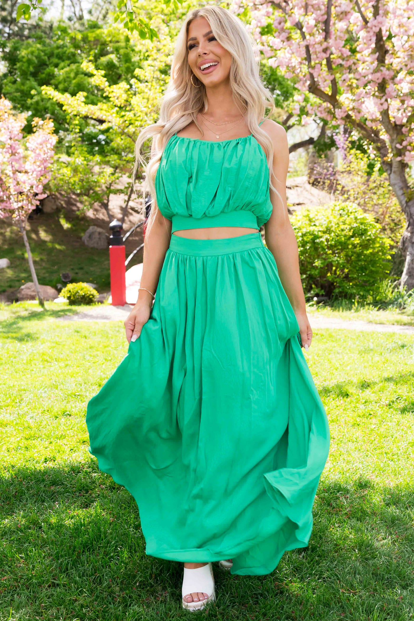 Flying Tomato Kelly Green Crop Top and Maxi Skirt