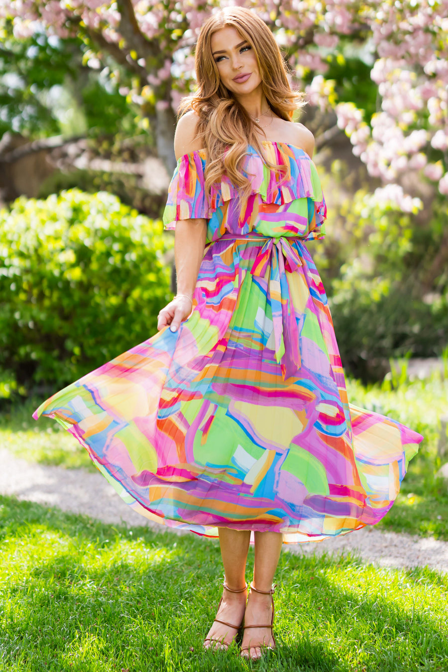 Flying Tomato Multicolor Pleated Maxi Dress