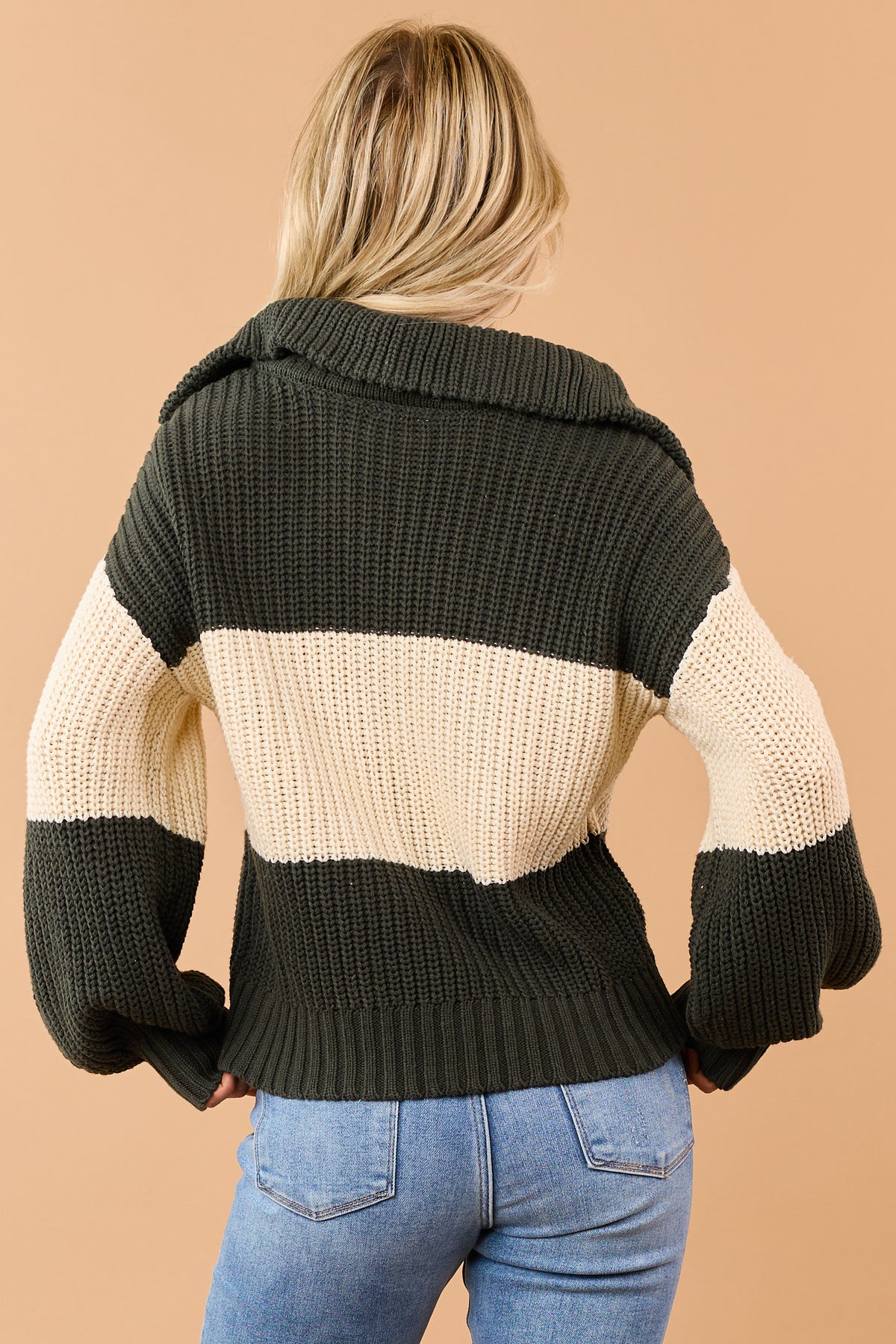 Forest Green Colorblock Half Zip Pullover Sweater