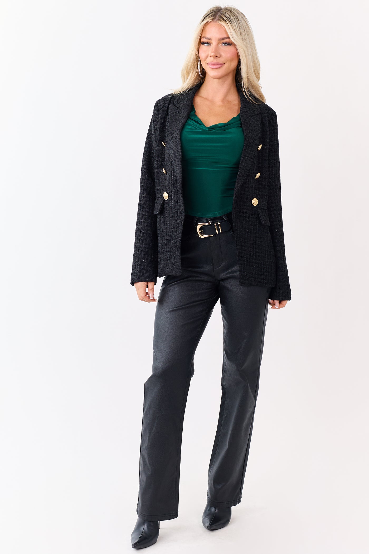 Forest Green Cowl Neck Long Sleeve Crop Top