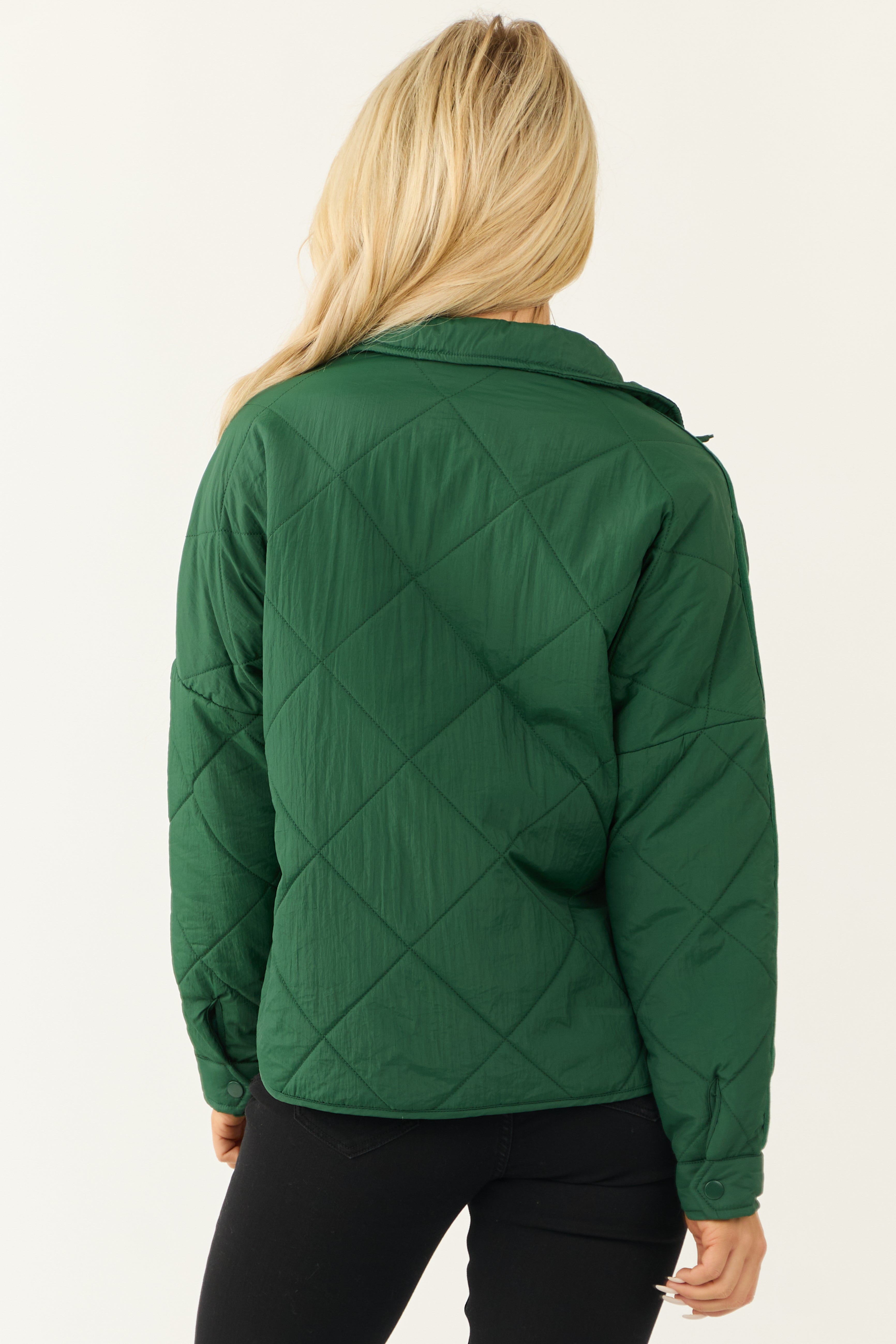 Forest Green Long Sleeve Quilted Puffer Jacket | Lime Lush Boutique