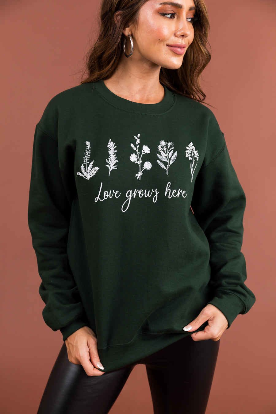 Forest Green 'Love Grows Here' Graphic Pullover