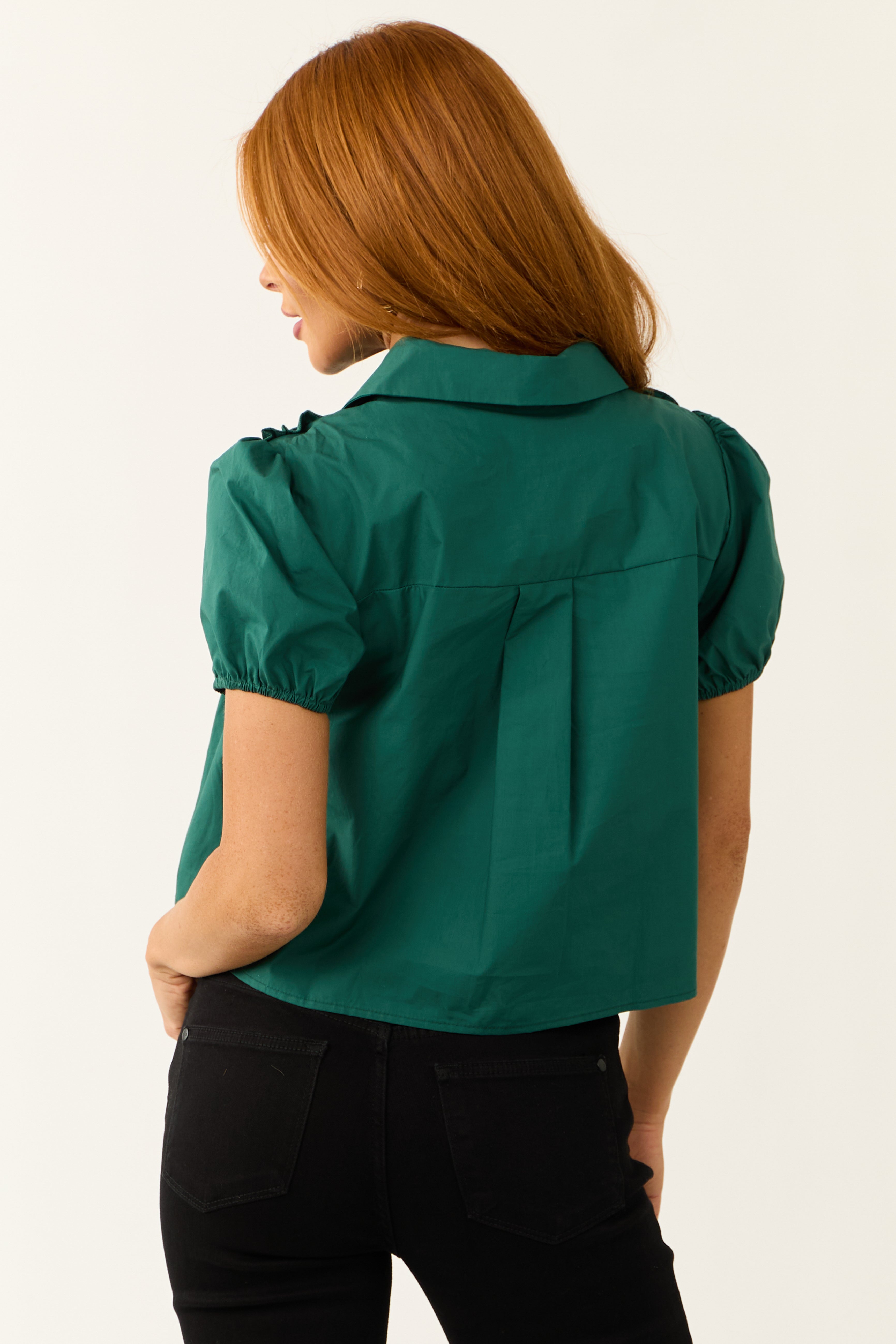 Forest Green Ruffle Short Sleeve Top | Lime Lush Boutique