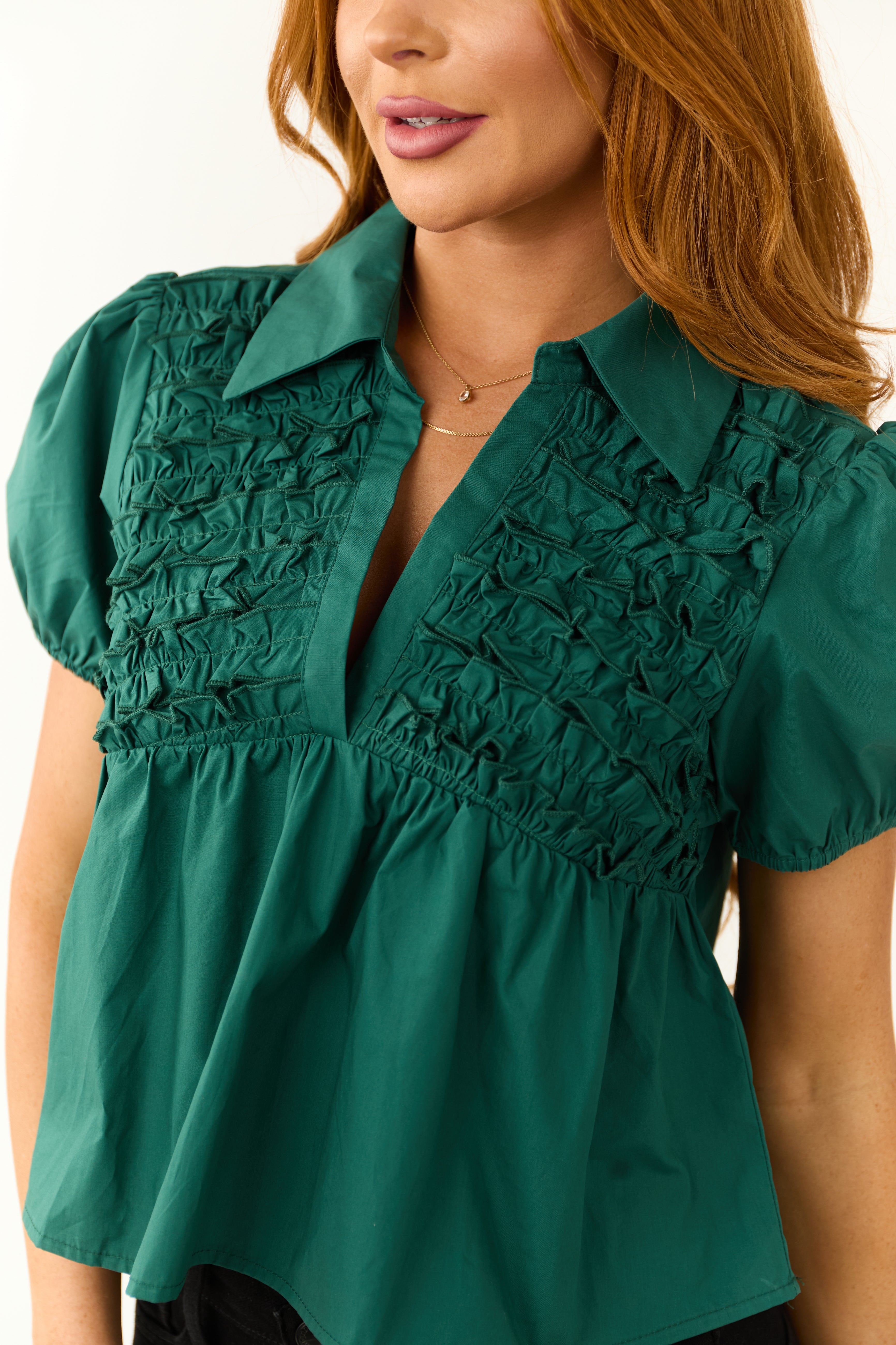 Forest Green Ruffle Short Sleeve Top | Lime Lush Boutique