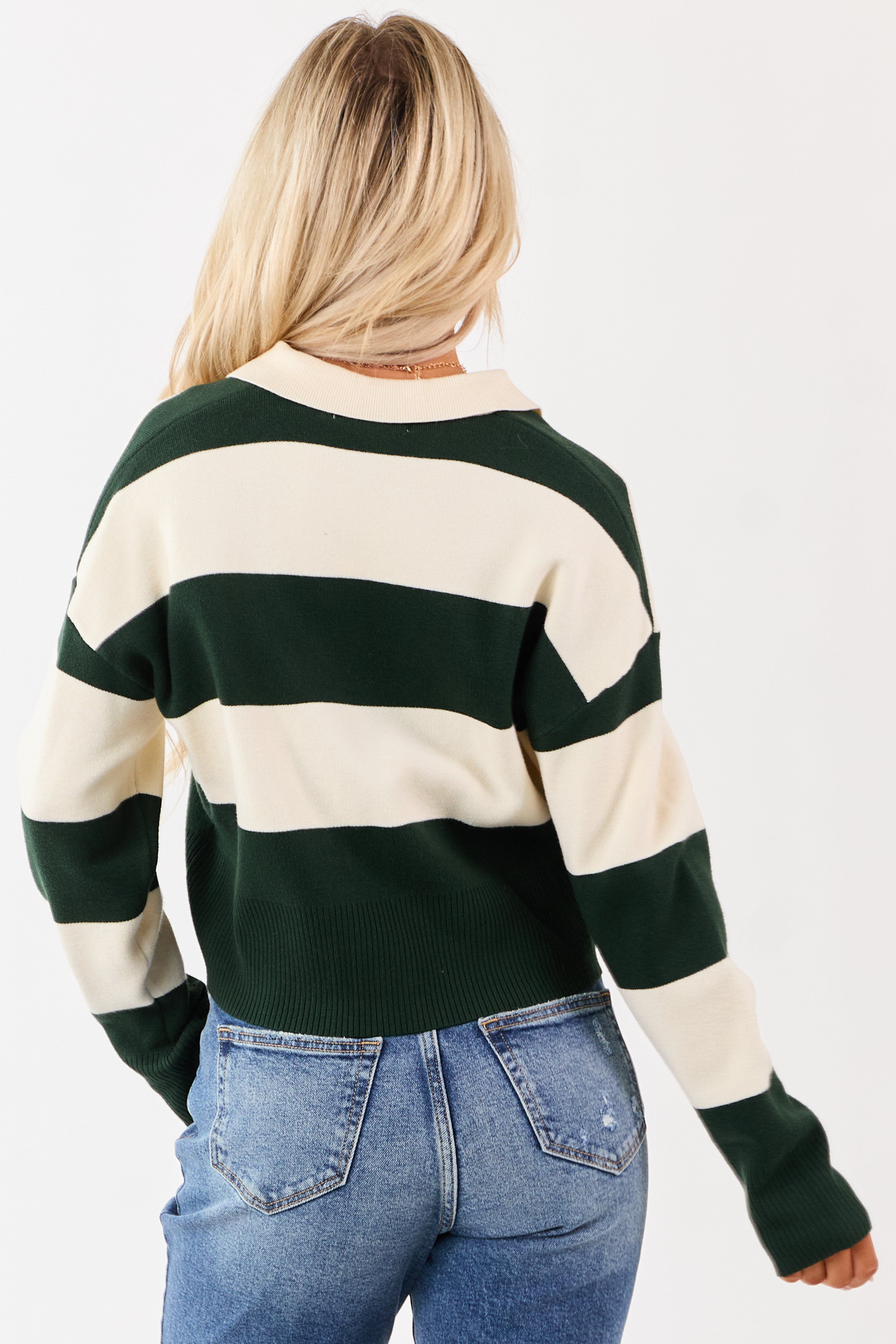 Forest Green Striped Rugby Style Sweater