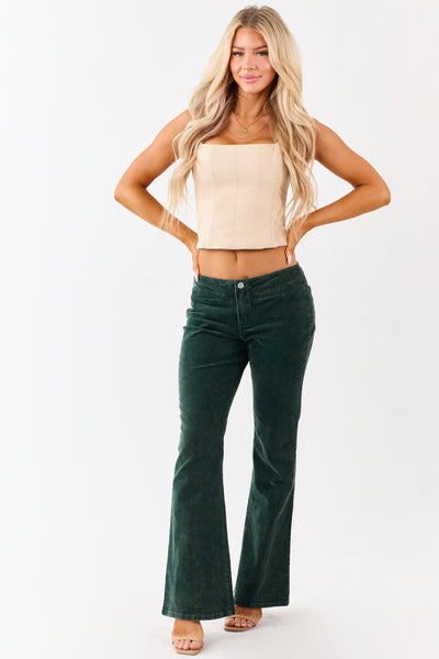 Forest Green Washed Corduroy Mid Rise Flare Pants