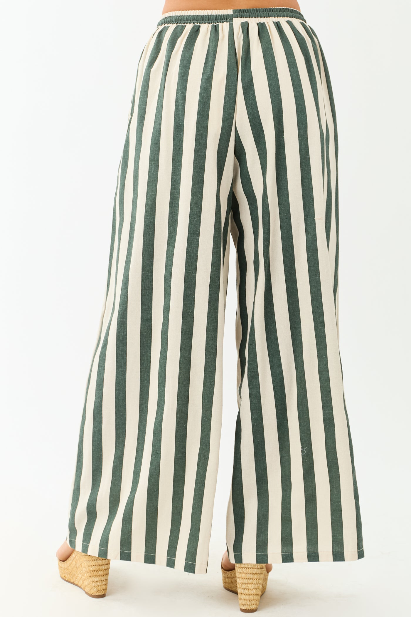 Forest Green and Almond Striped Wide Leg Pants