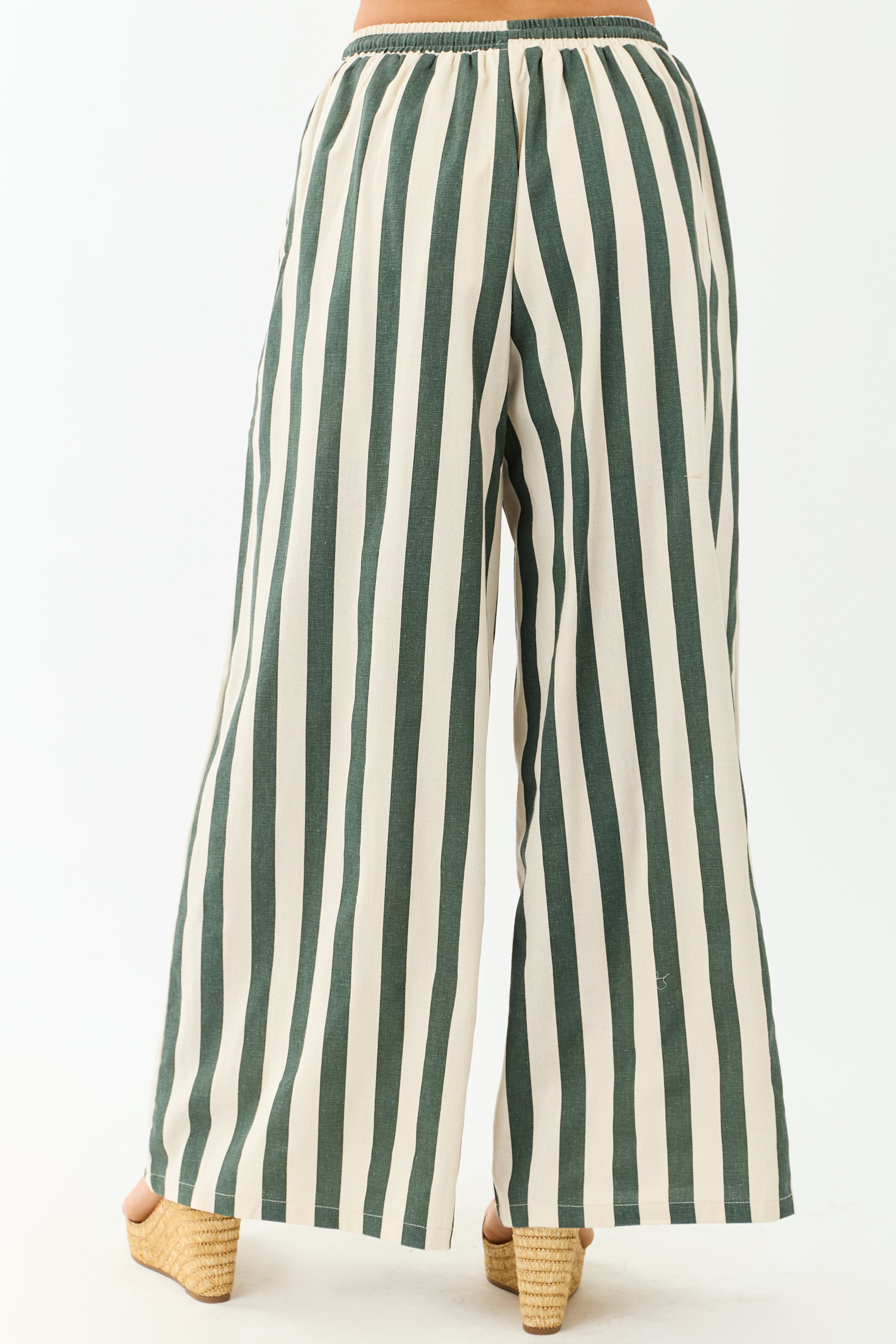 Forest Green and Almond Striped Wide Leg Pants