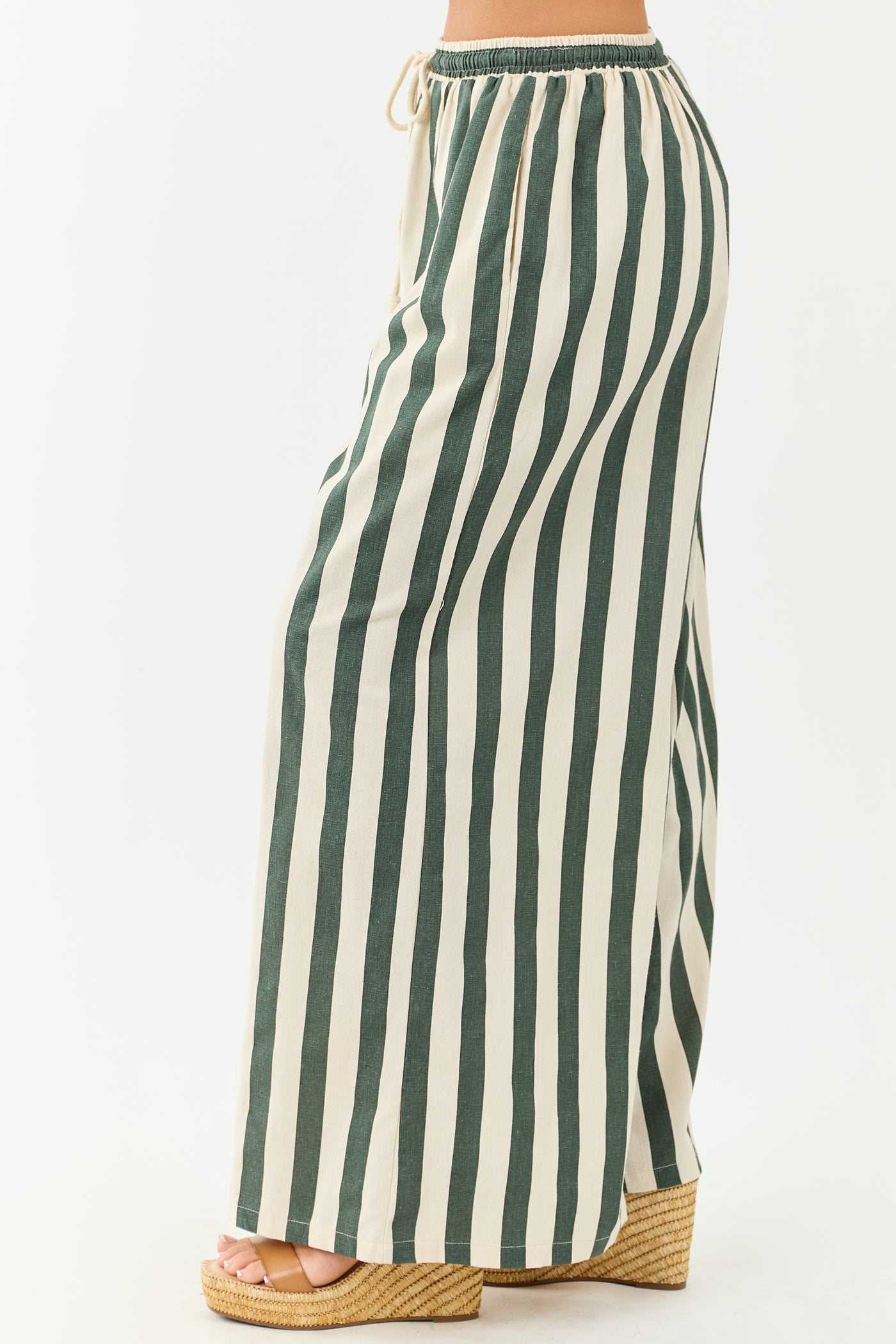 Forest Green and Almond Striped Wide Leg Pants