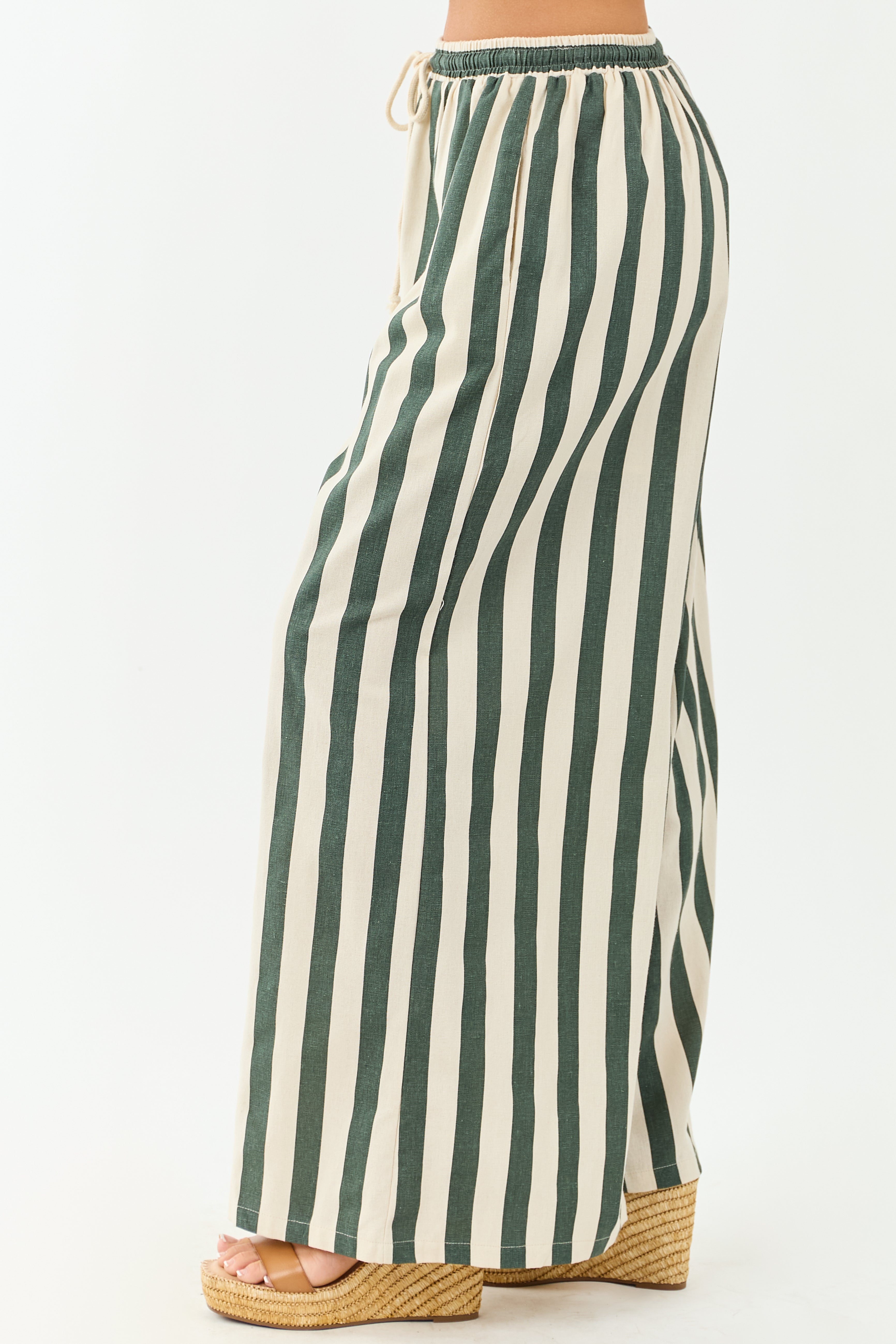 Forest Green and Almond Striped Wide Leg Pants