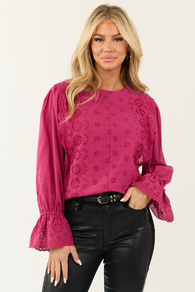 新品 EUCHRONIA LACE LONG SLEEVE TEE ピンク Fuchsia-Eyelet-Lace-Long-