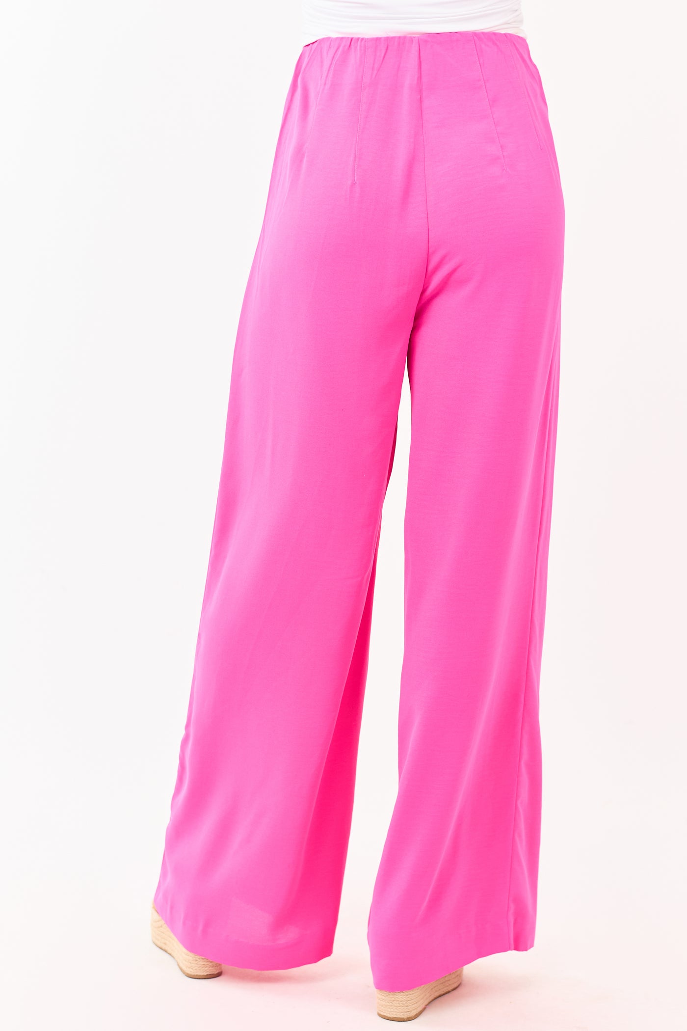 Fuchsia High Waisted Flowy Wide Leg Pants