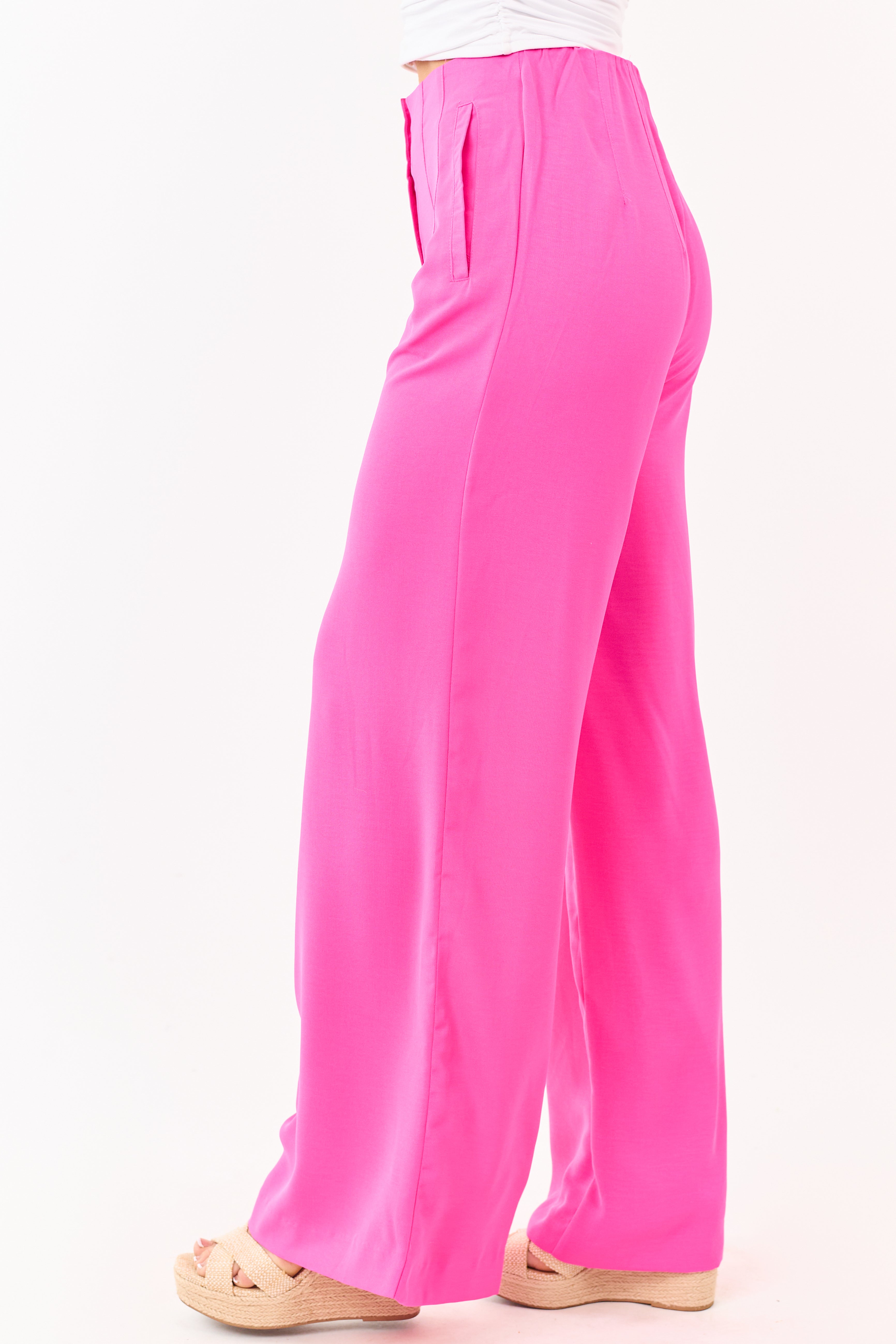 Fuchsia High Waisted Flowy Wide Leg Pants