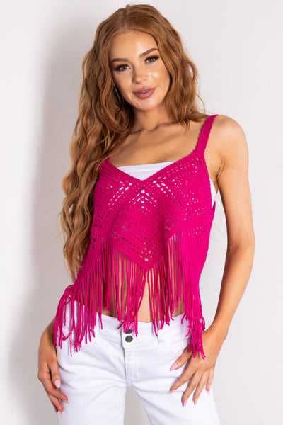 Fuchsia Solid Crochet Fringe Tank Top | Lime Lush Boutique