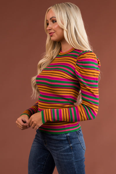 Fuchsia Striped Puff Long Sleeve Shirt