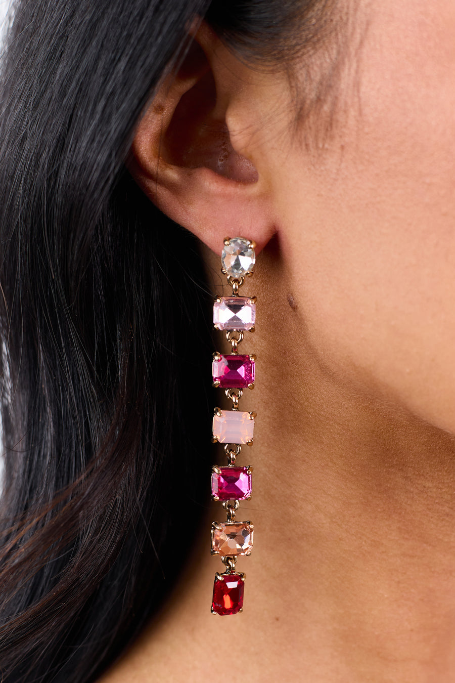 Fuchsia Rhinestone Chain Dangle Earrings