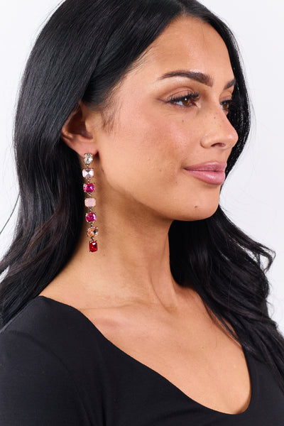 Fuchsia Rhinestone Chain Dangle Earrings