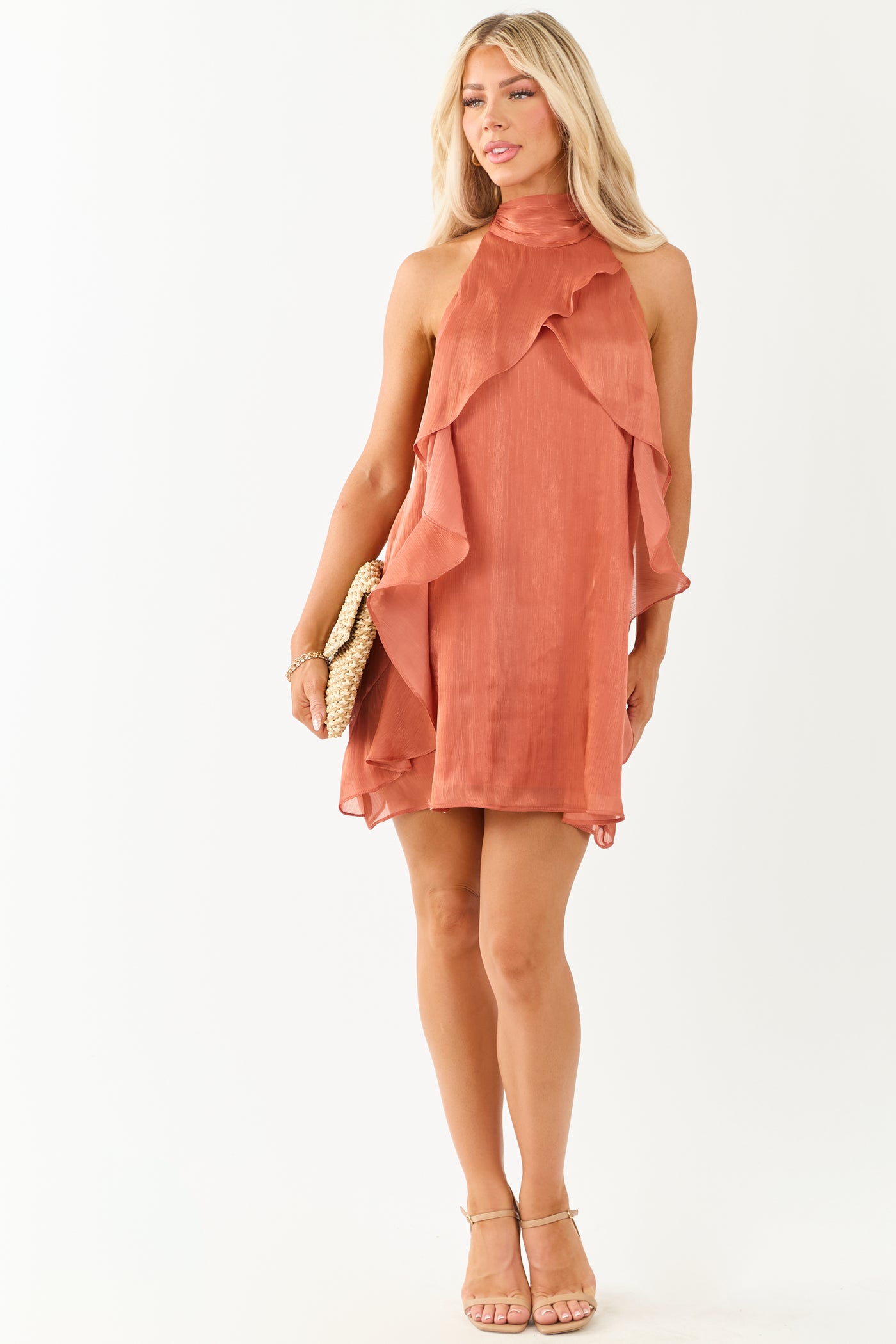Ginger Chiffon Halter Neck Ruffle Mini Dress
