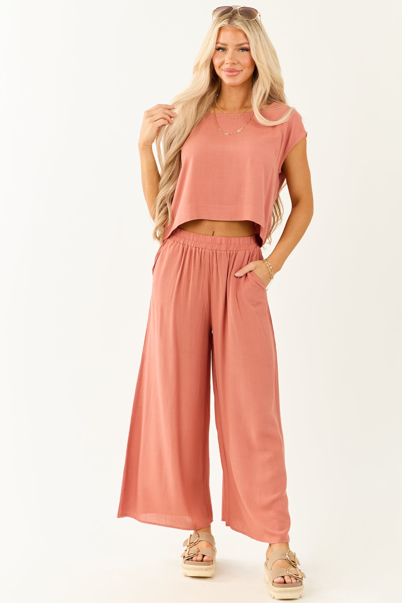 Ginger Flowy Cap Sleeve Top and Pants Set