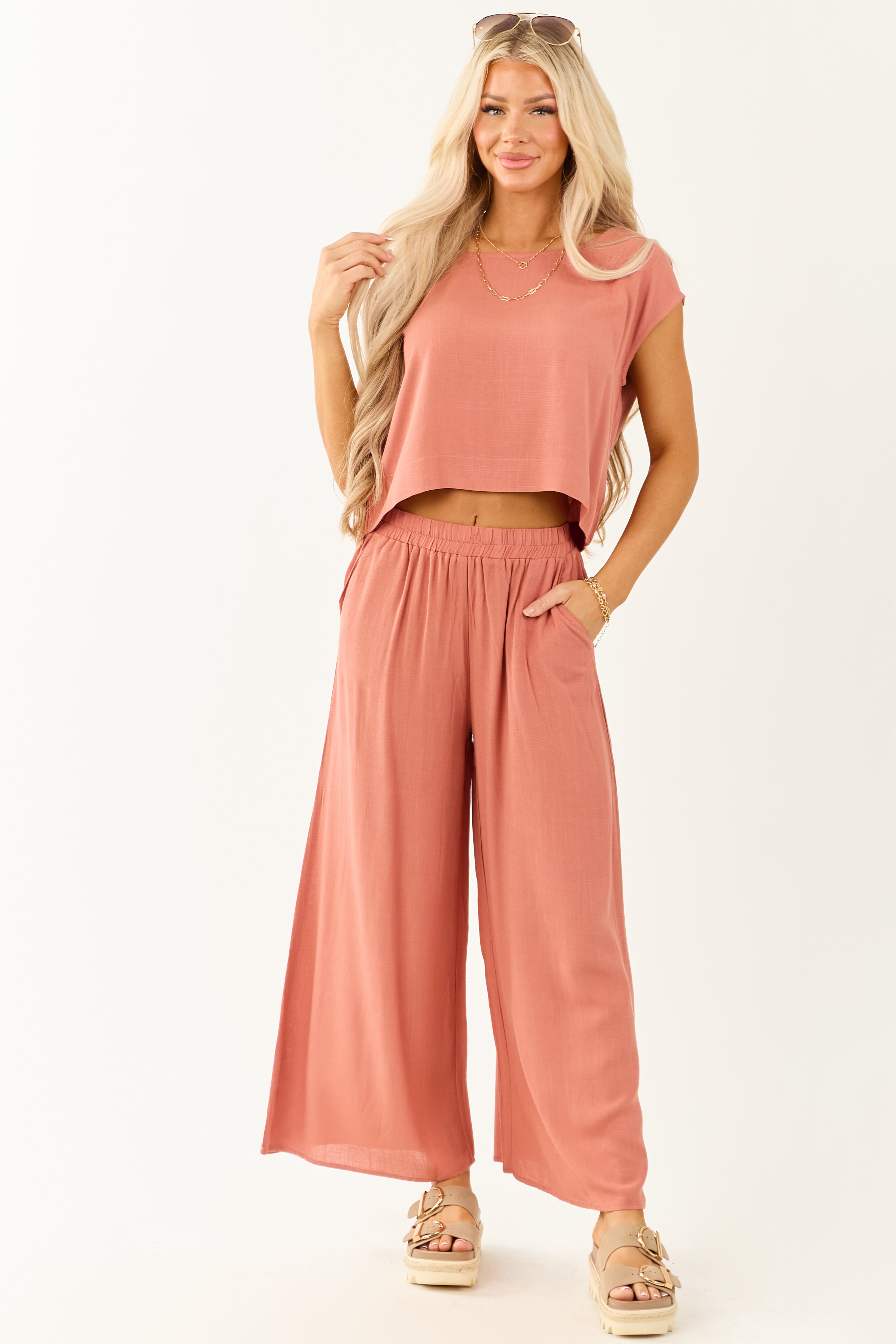 Ginger Flowy Cap Sleeve Top and Pants Set