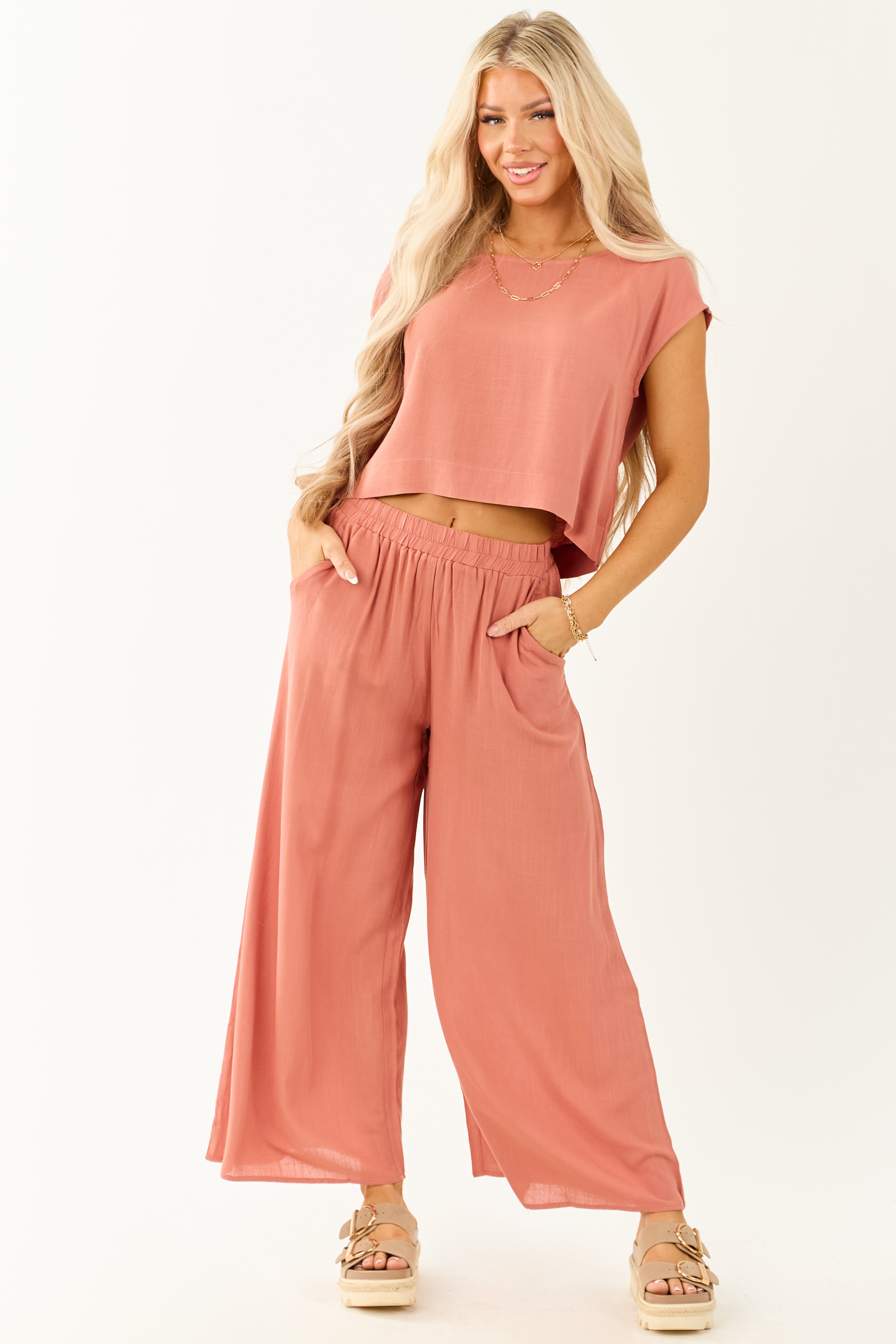 Ginger Flowy Cap Sleeve Top and Pants Set