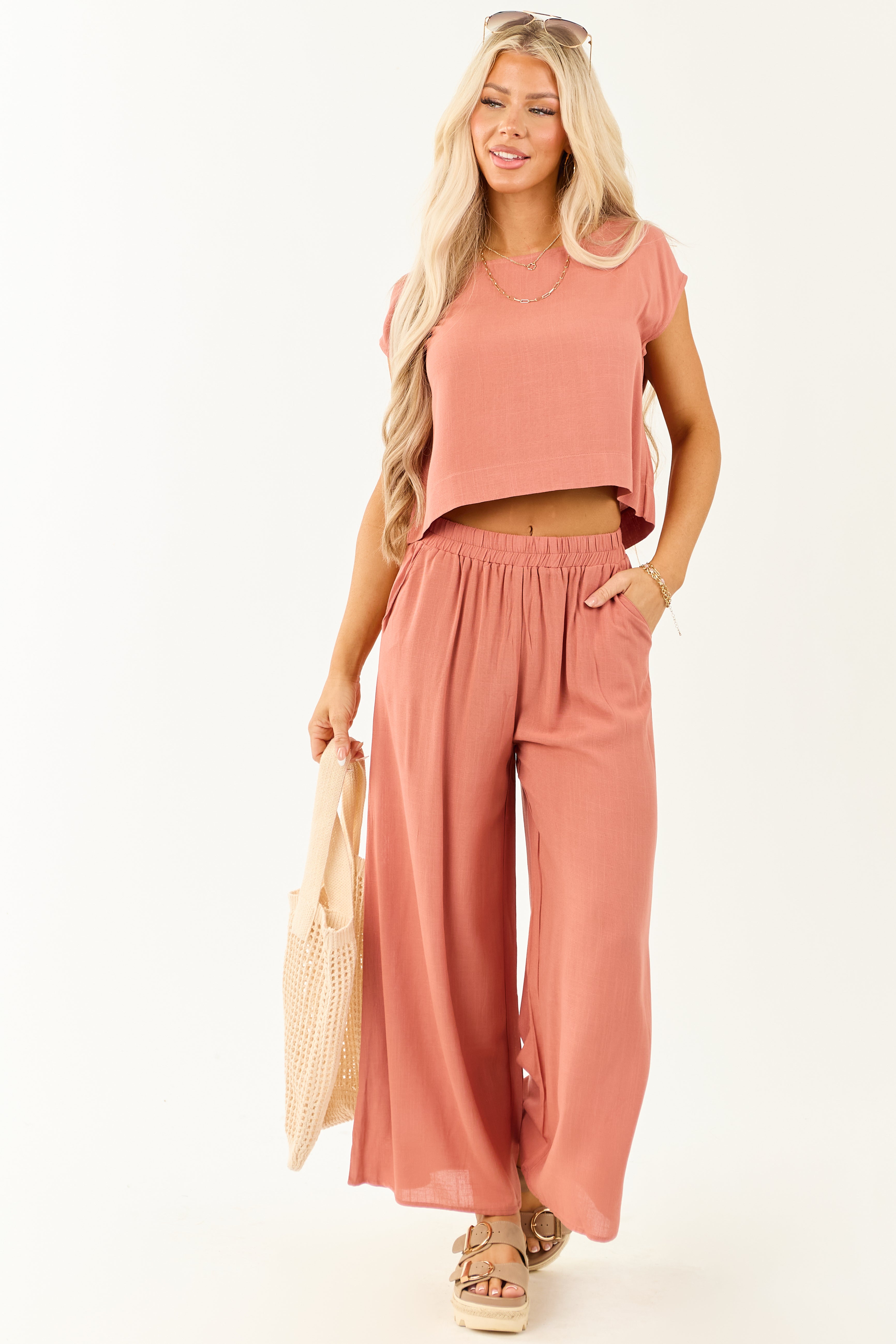 Ginger Flowy Cap Sleeve Top and Pants Set