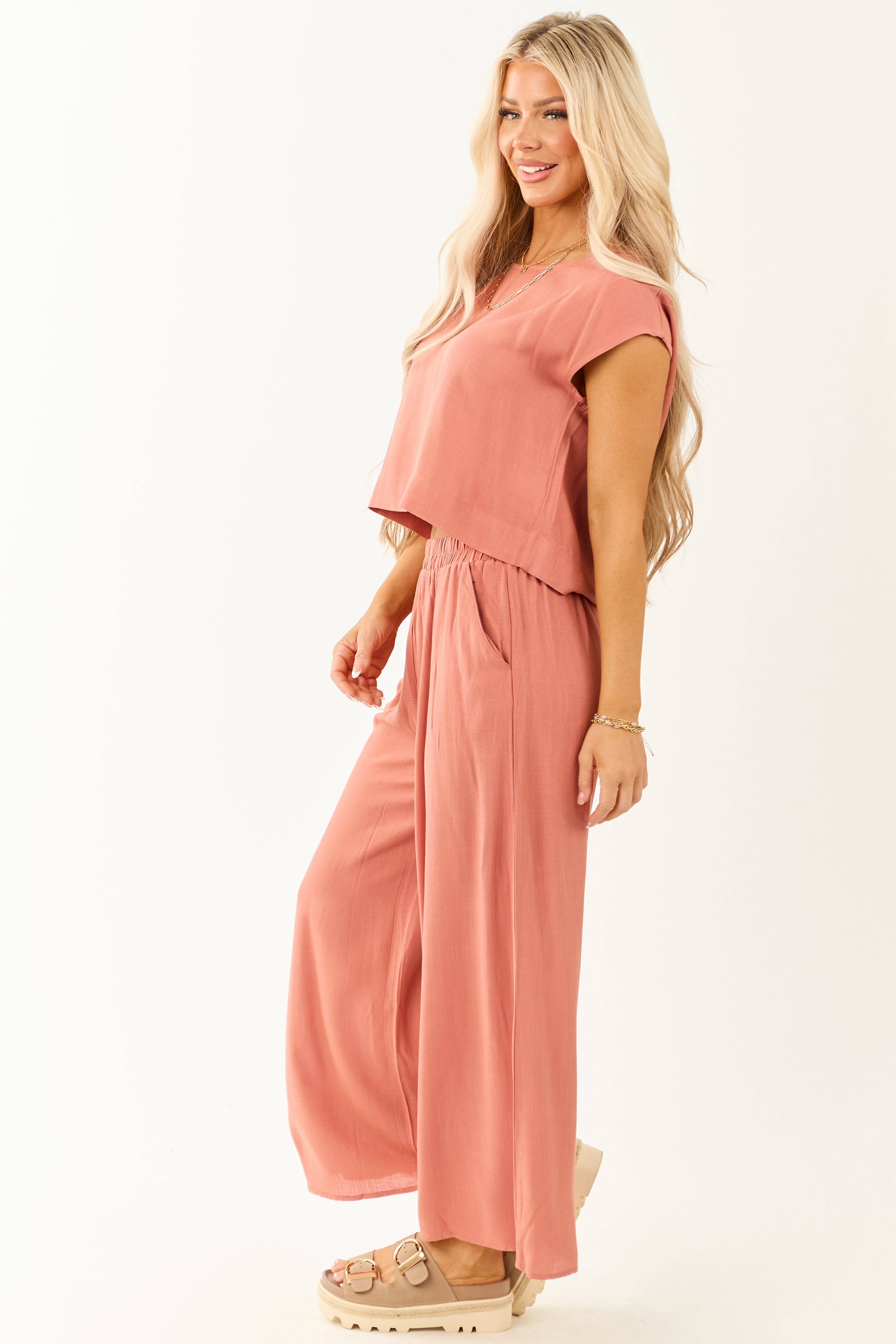Ginger Flowy Cap Sleeve Top and Pants Set