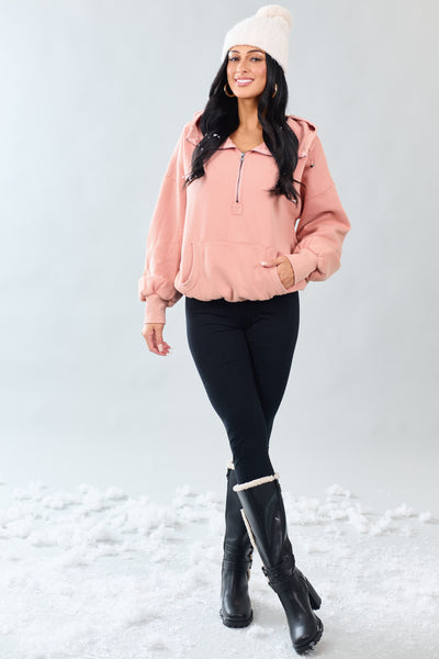 Ginger Half Zip Fleece Bungee Cord Hoodie