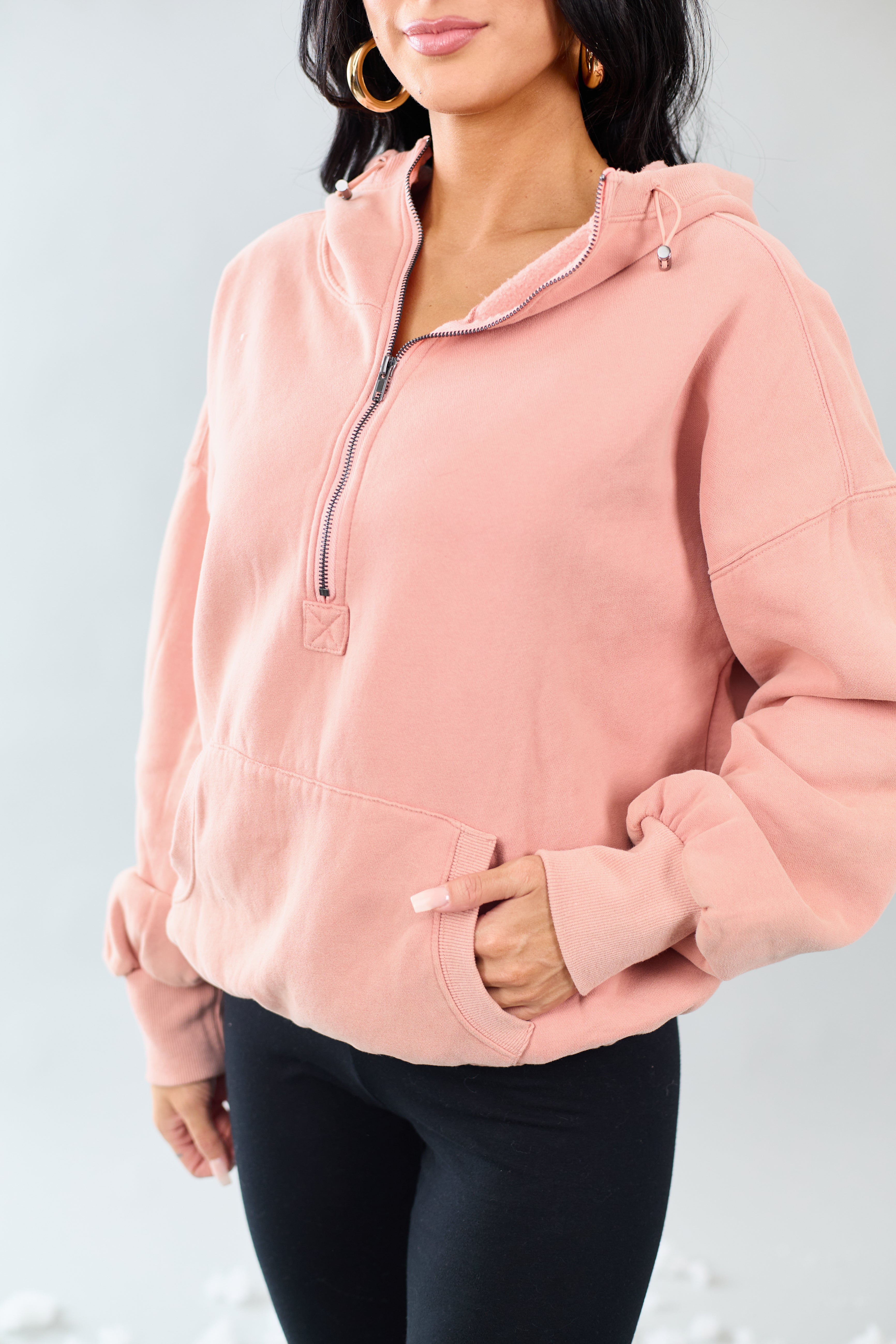 Ginger Half Zip Fleece Bungee Cord Hoodie | Lime Lush Boutique