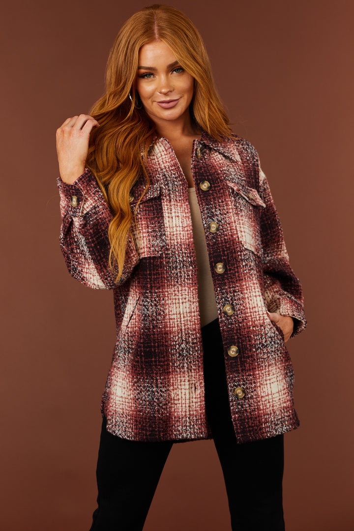 Ginger and Black Plaid Print Shacket with Pockets