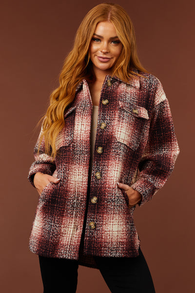 Ginger and Black Plaid Print Shacket with Pockets