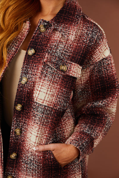 Ginger and Black Plaid Print Shacket with Pockets