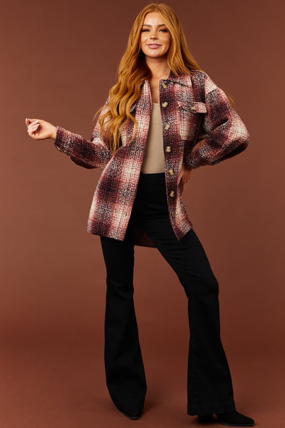 Ginger and Black Plaid Print Shacket with Pockets