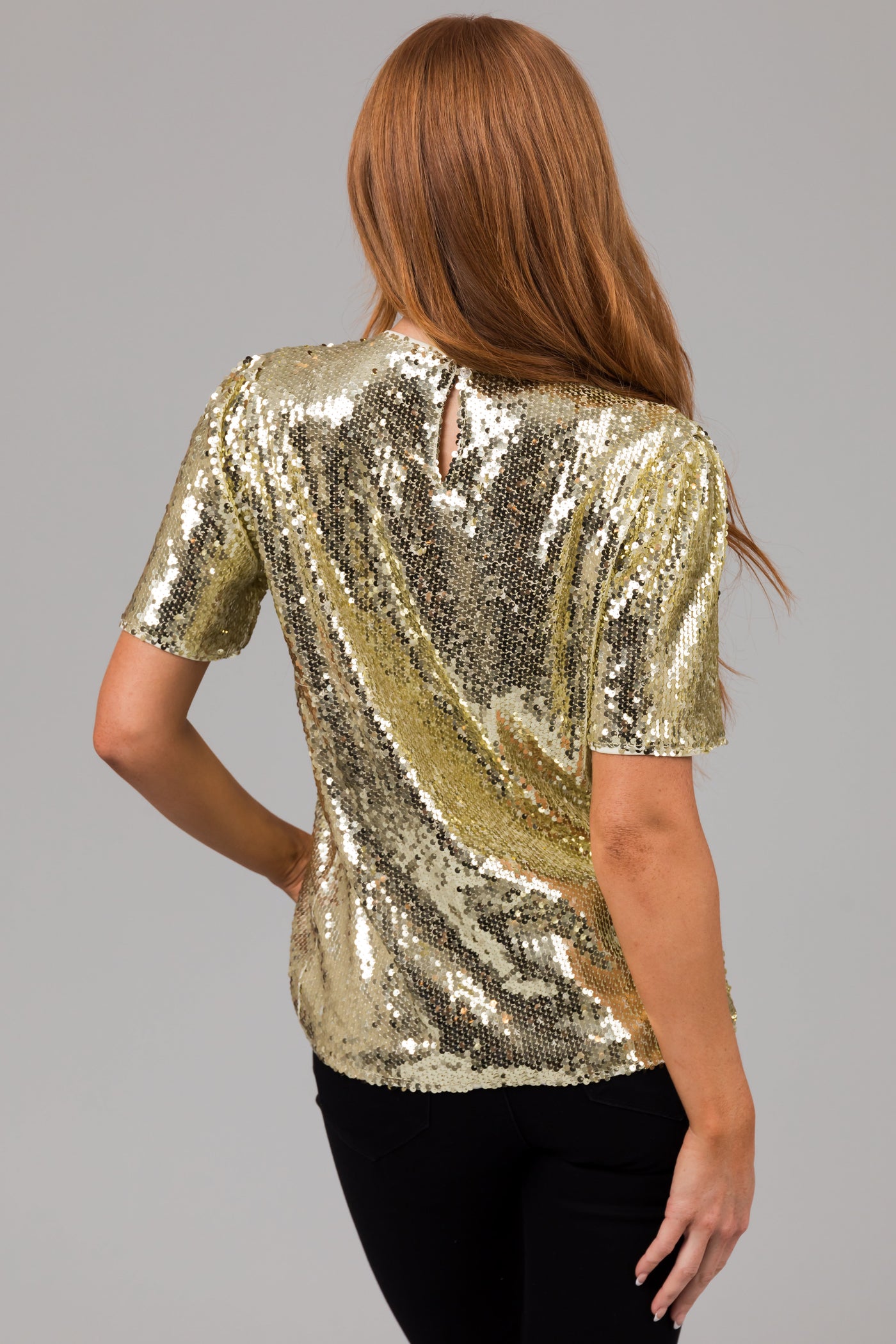Gold Short Sleeve Sequined Top