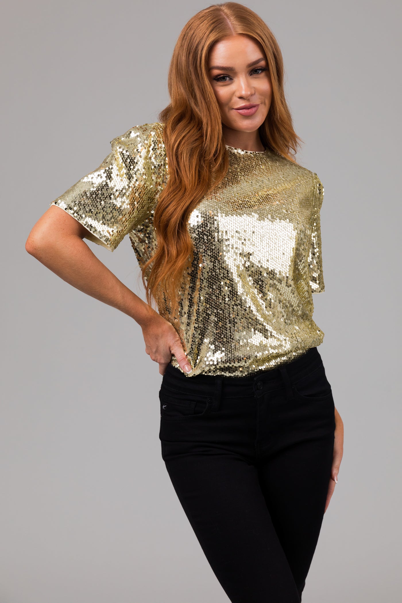 Gold Short Sleeve Sequined Top