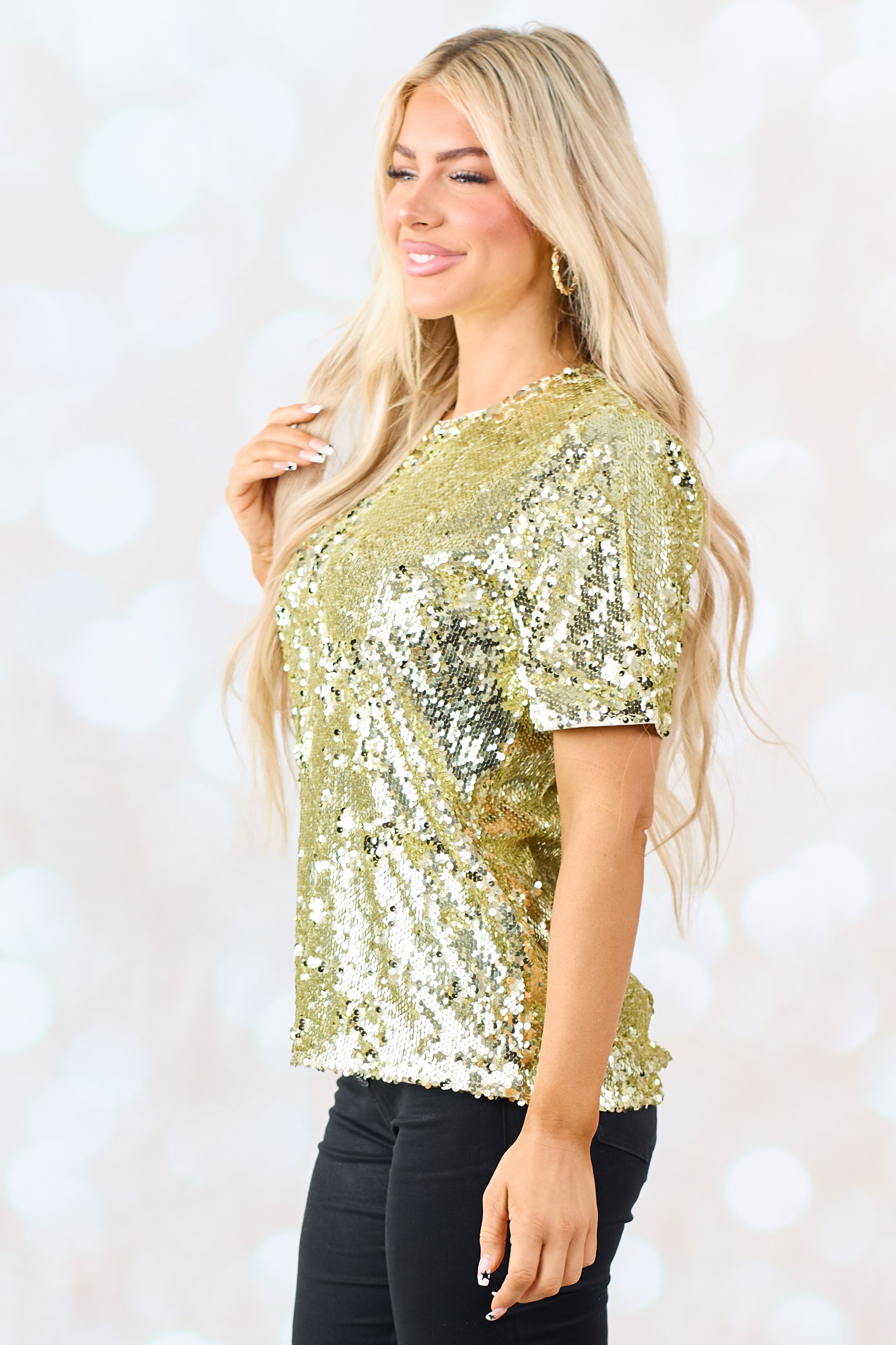 Gold Short Sleeve Sequined Top